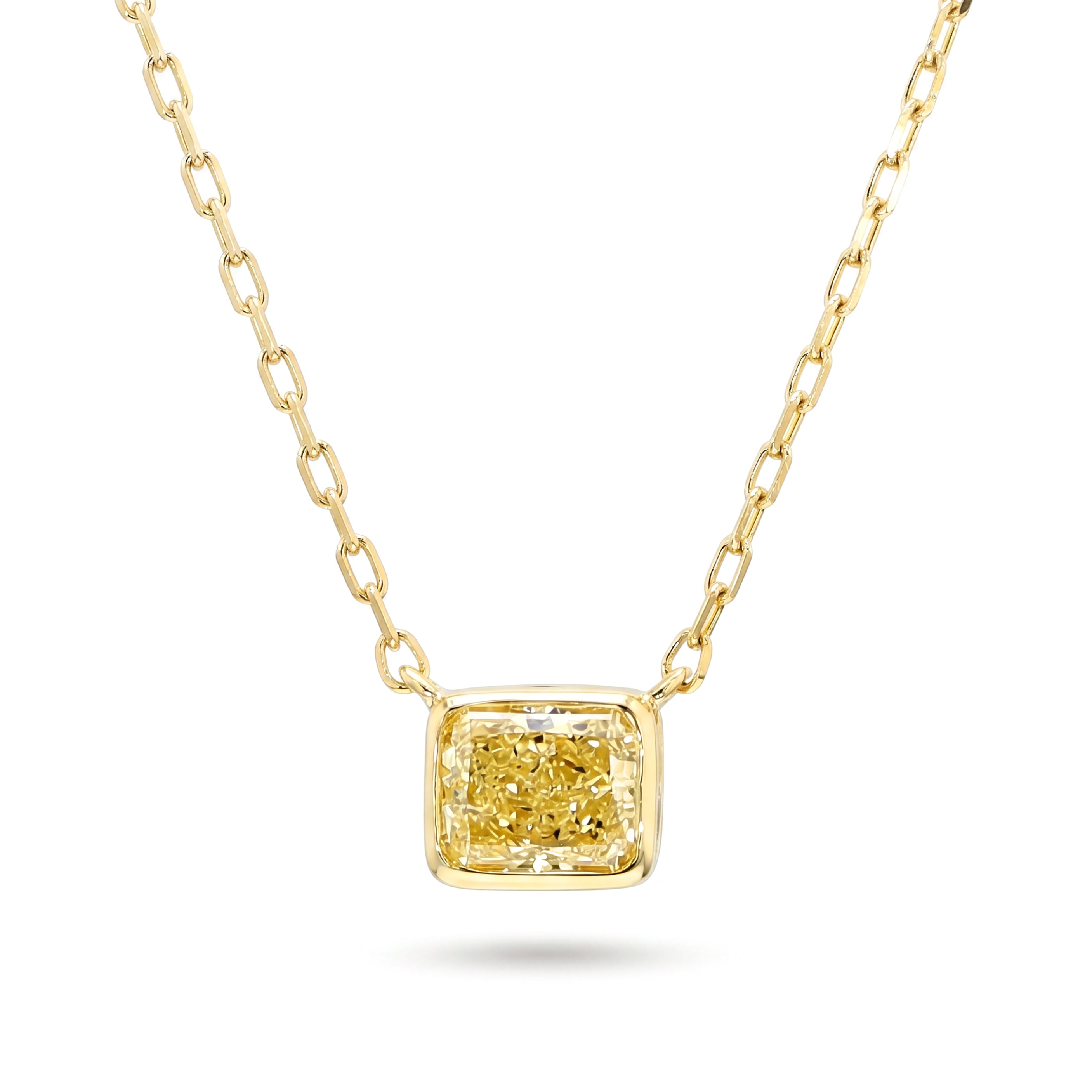 Natural Yellow Radiant Diamond Bezel Necklace | GIA Certified