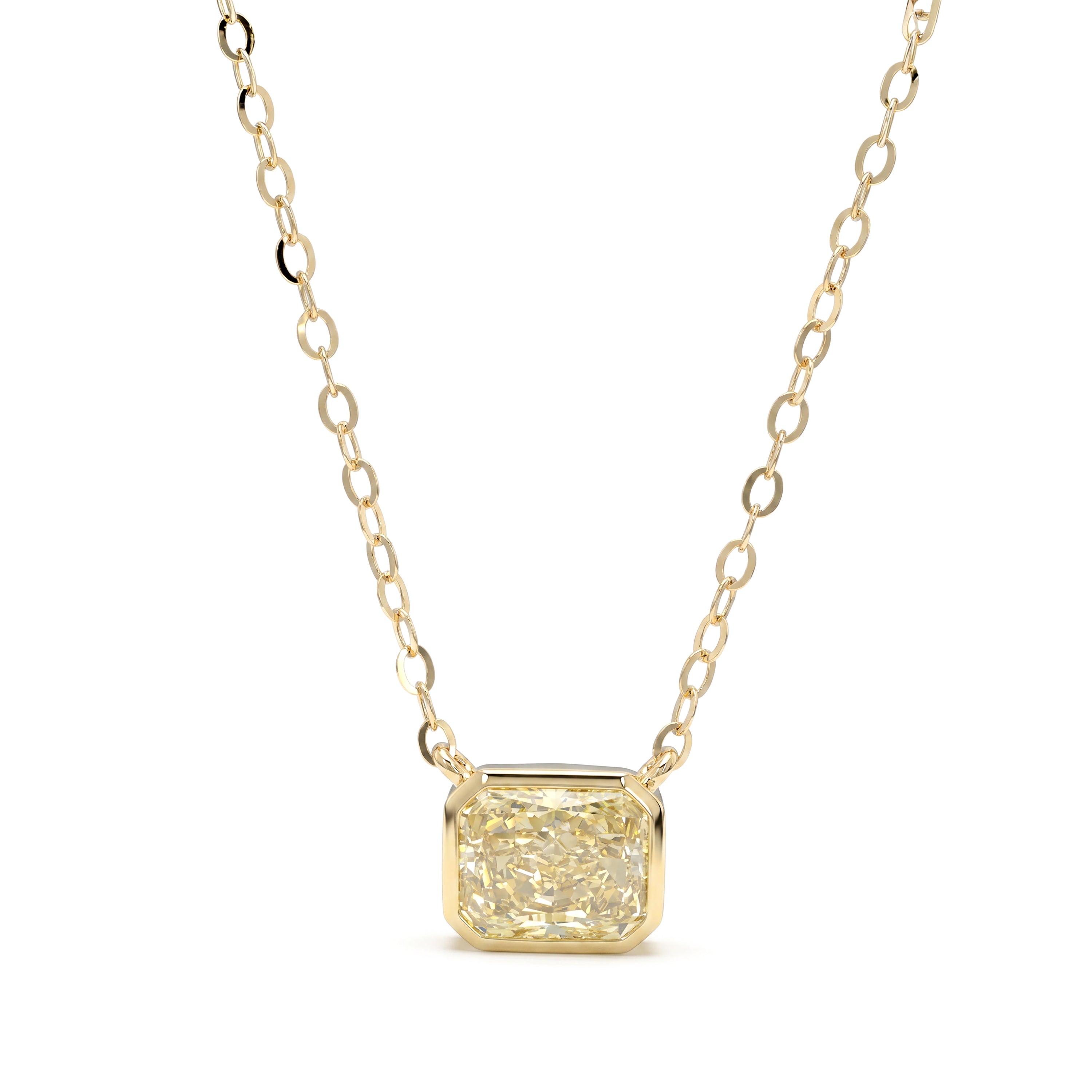 Natural Yellow Radiant Diamond Bezel Necklace | GIA Certified