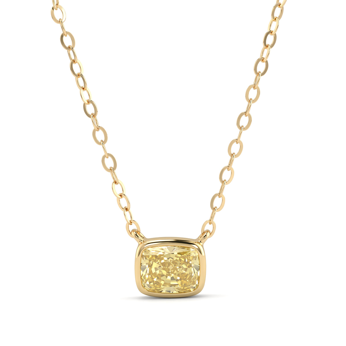 Natural Yellow Cushion Diamond Bezel Necklace | GIA Certified