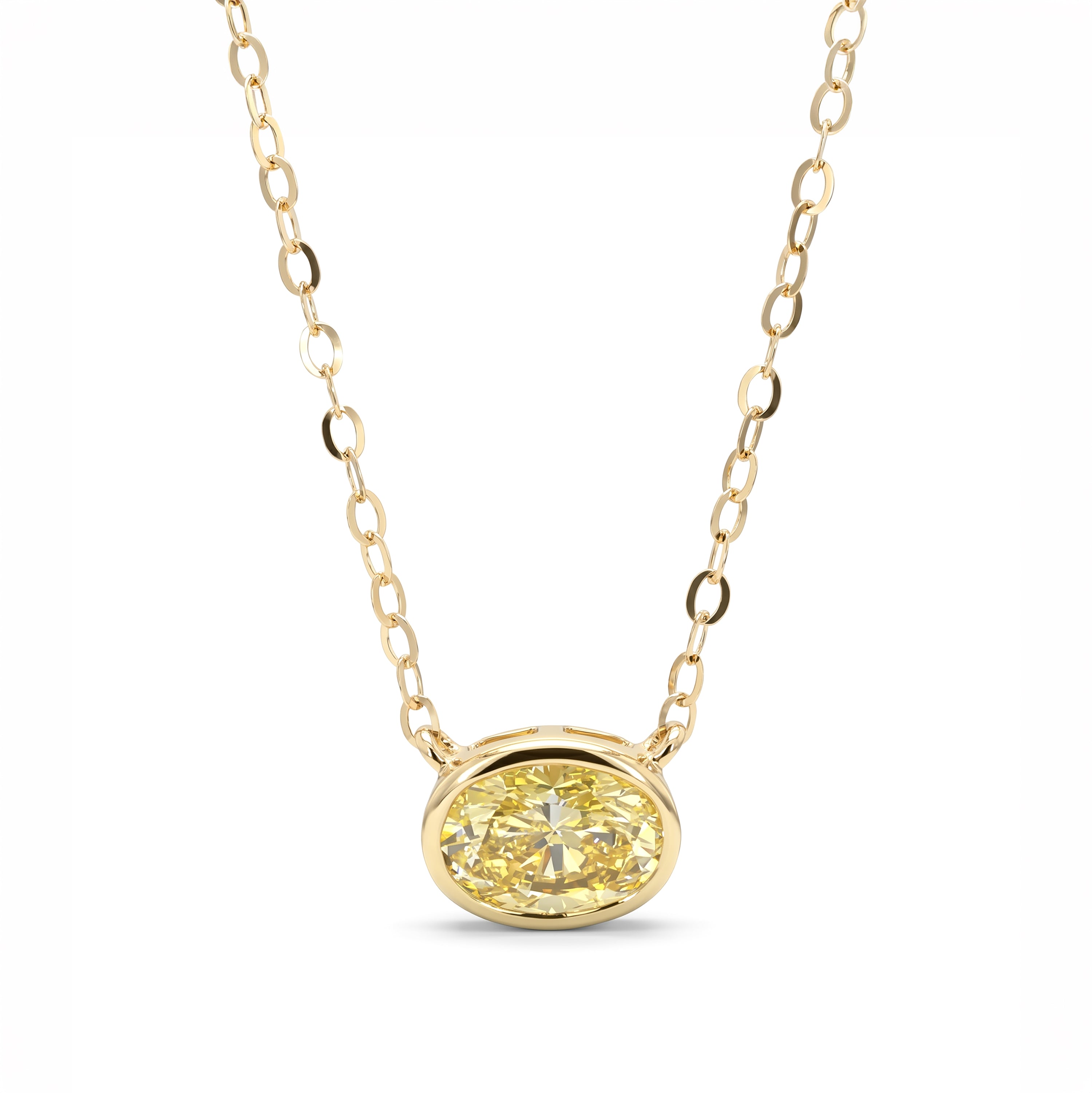 Natural Yellow Oval Diamond Bezel Necklace | GIA Certified