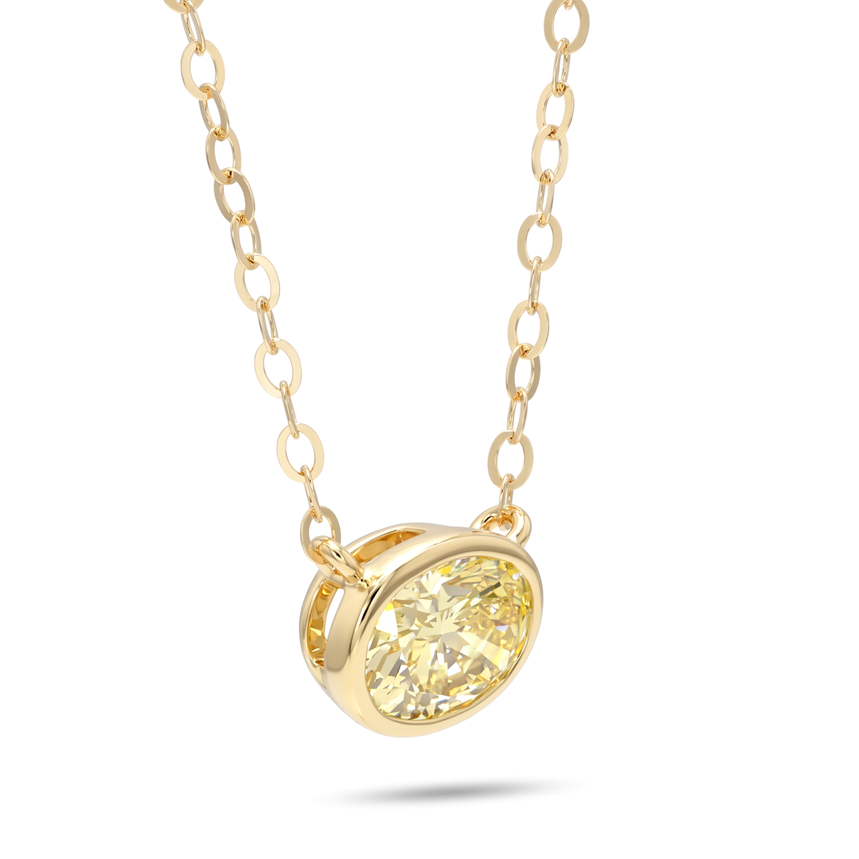 Natural Yellow Oval Diamond Bezel Necklace | GIA Certified