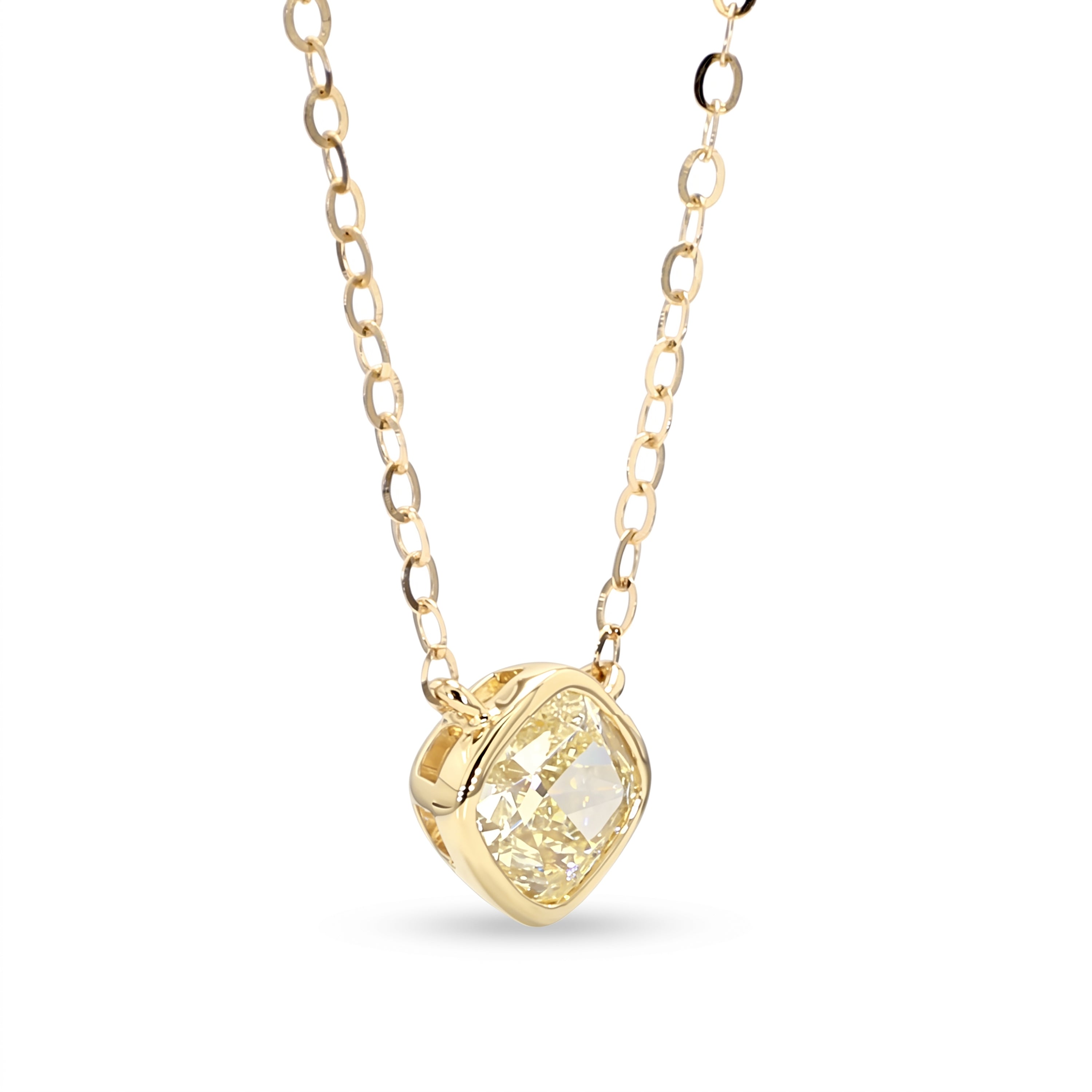 Natural Yellow Cushion Diamond Bezel Necklace | GIA Certified