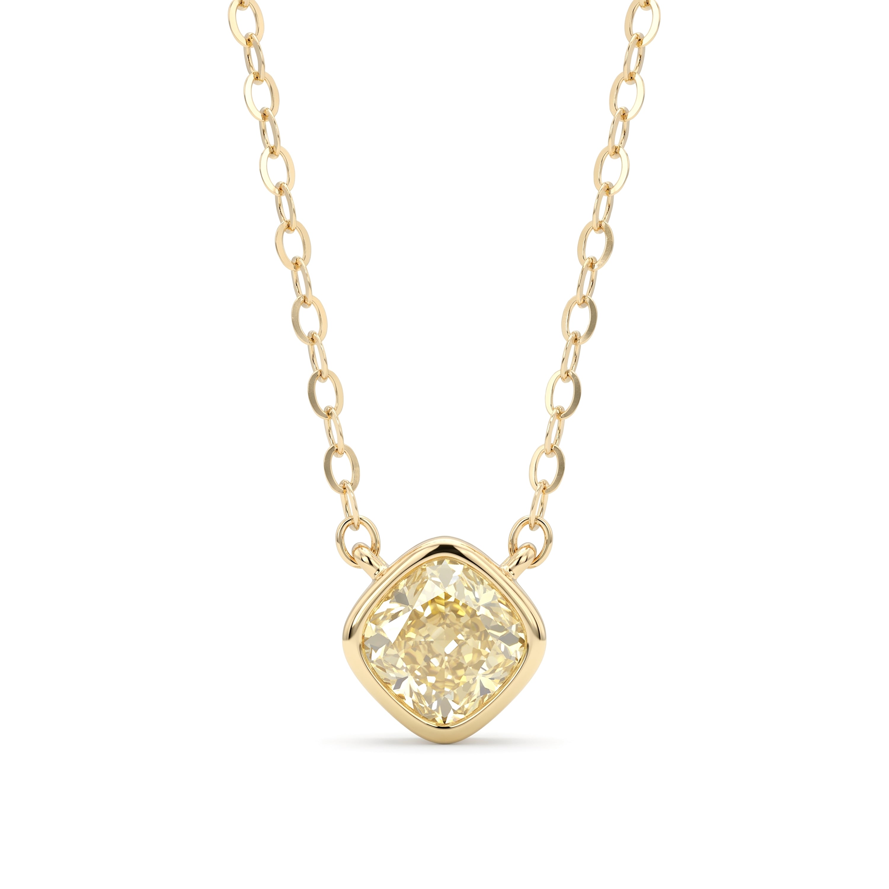 Natural Yellow Cushion Diamond Bezel Necklace | GIA Certified