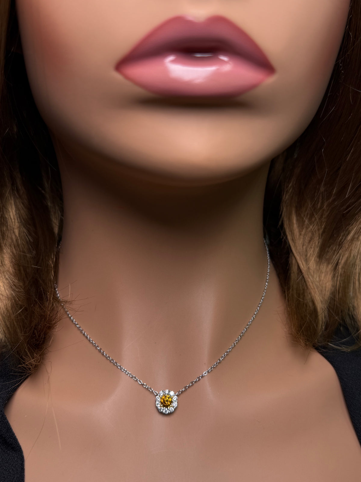Natural Orange Round Diamond Necklace | GIA Certified