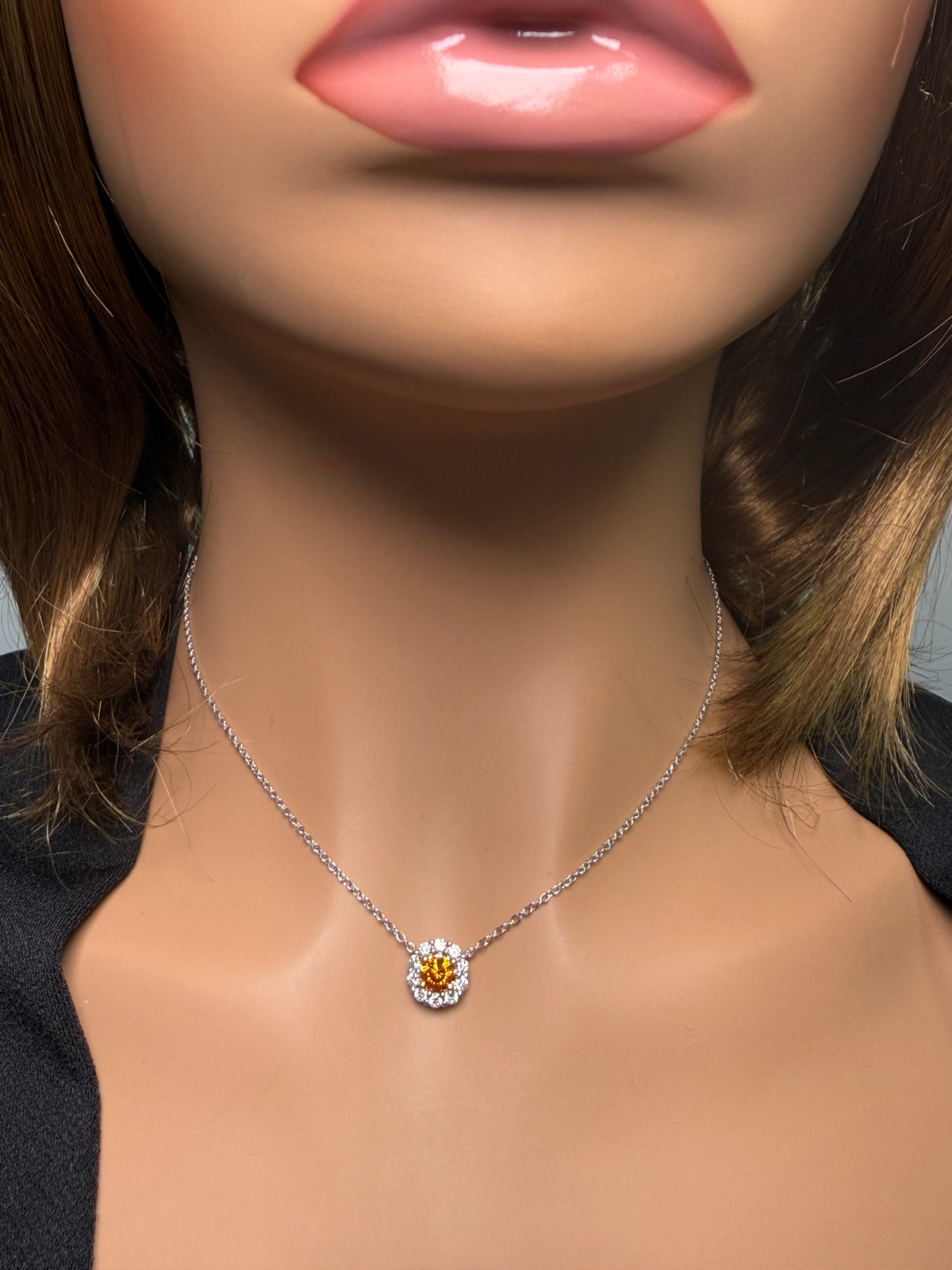 Natural Orange Round Diamond Necklace | GIA Certified