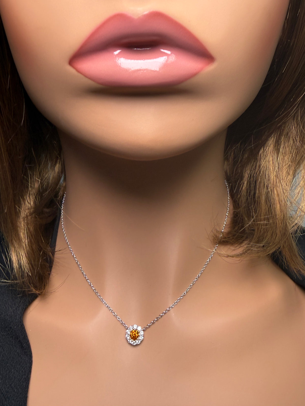 Natural Orange Round Diamond Necklace | GIA Certified