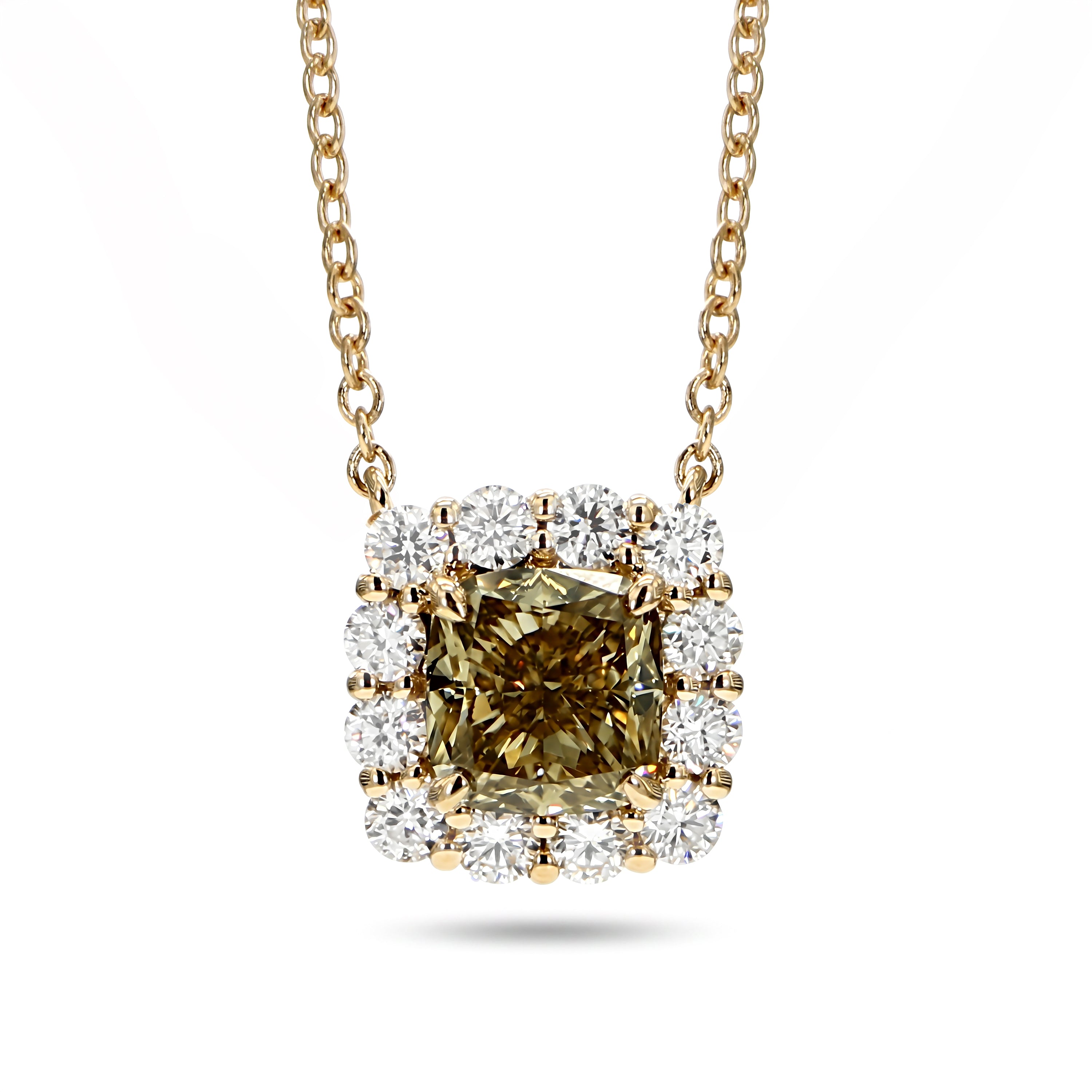 Natural Green Cushion Diamond Halo Necklace | GIA Certified