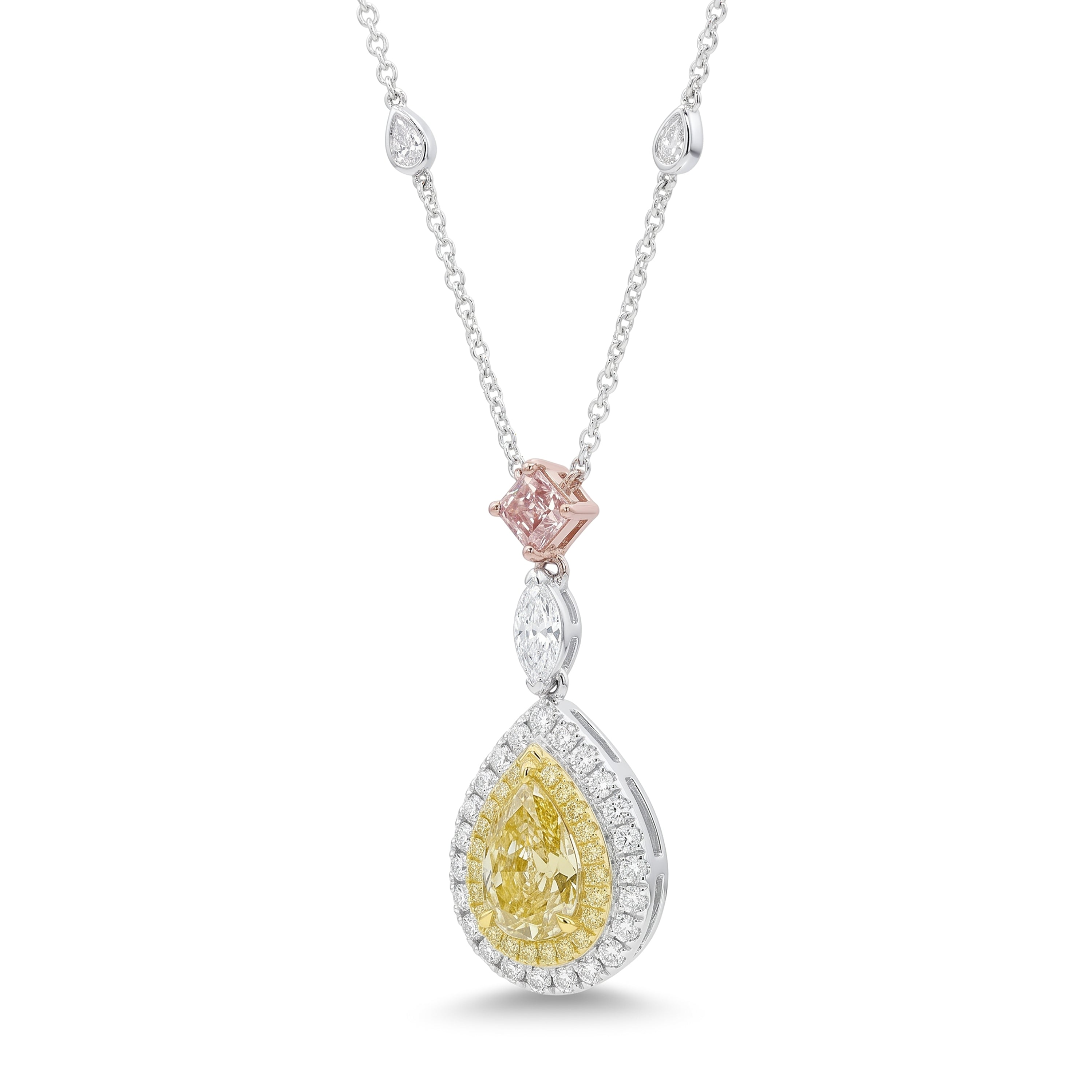 Natural Yellow Pear Diamond Halo Drop Pendant | GIA Certified