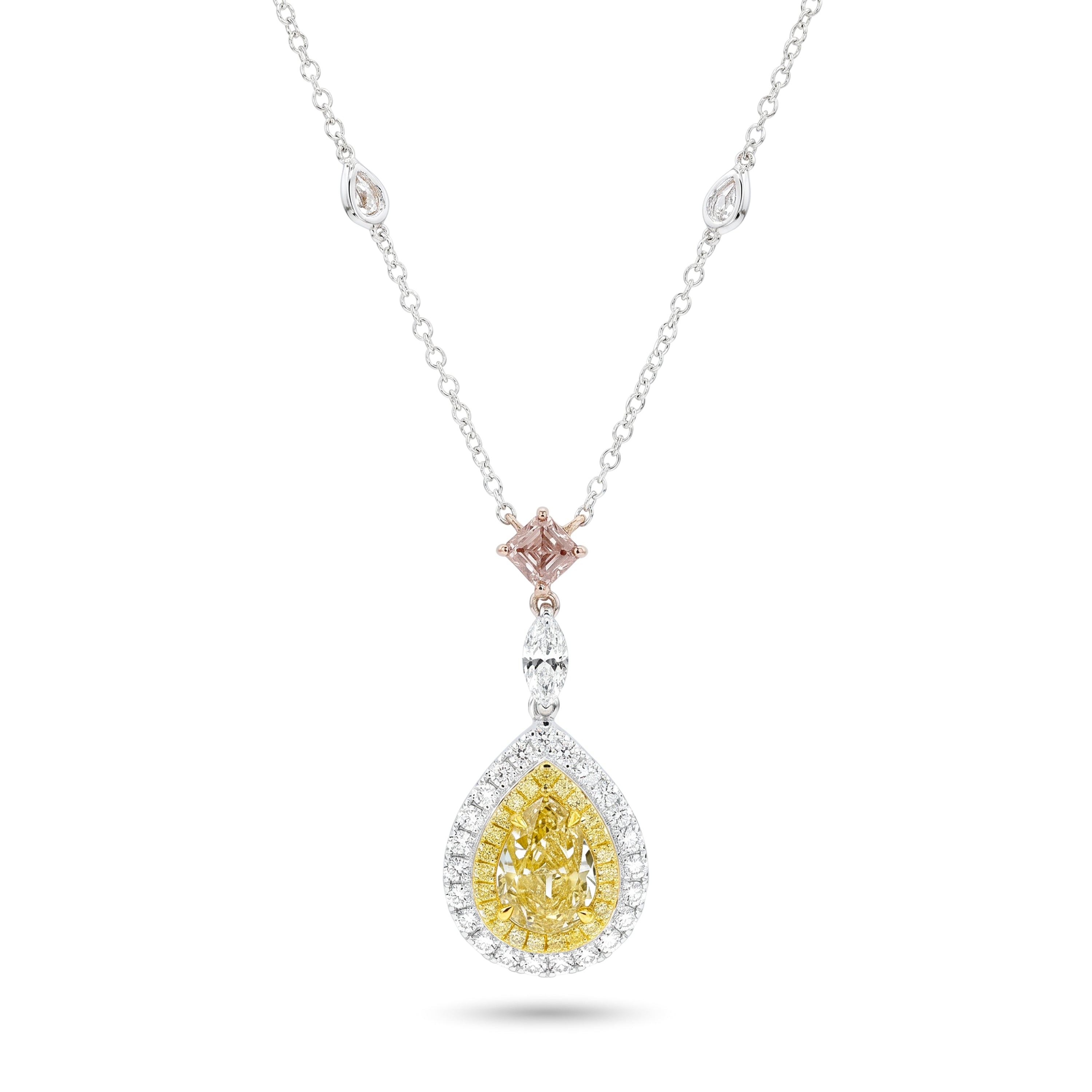 Natural Yellow Pear Diamond Halo Drop Pendant | GIA Certified