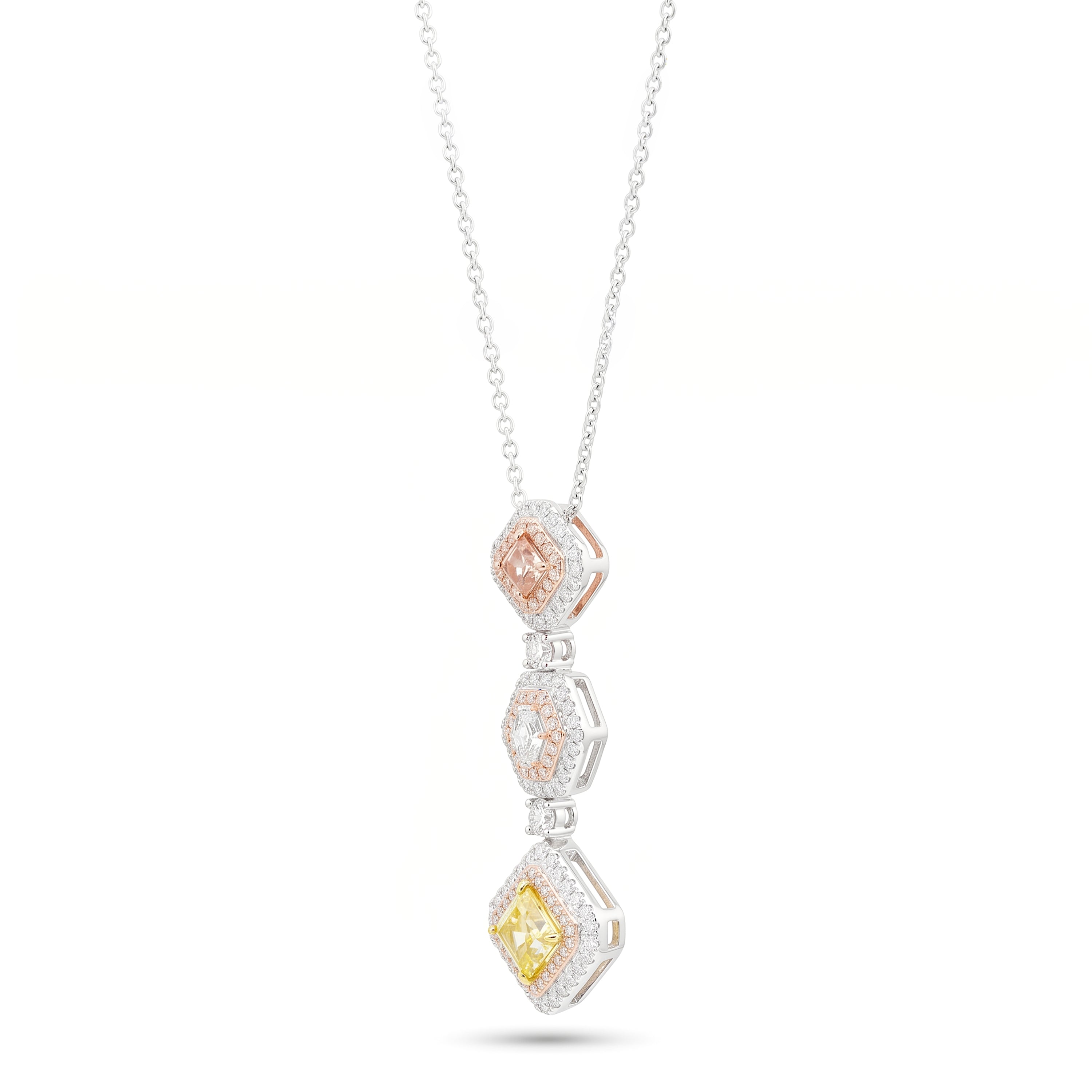 Natural Yellow & Pink Diamond Halo Drop Necklace | GIA Certified