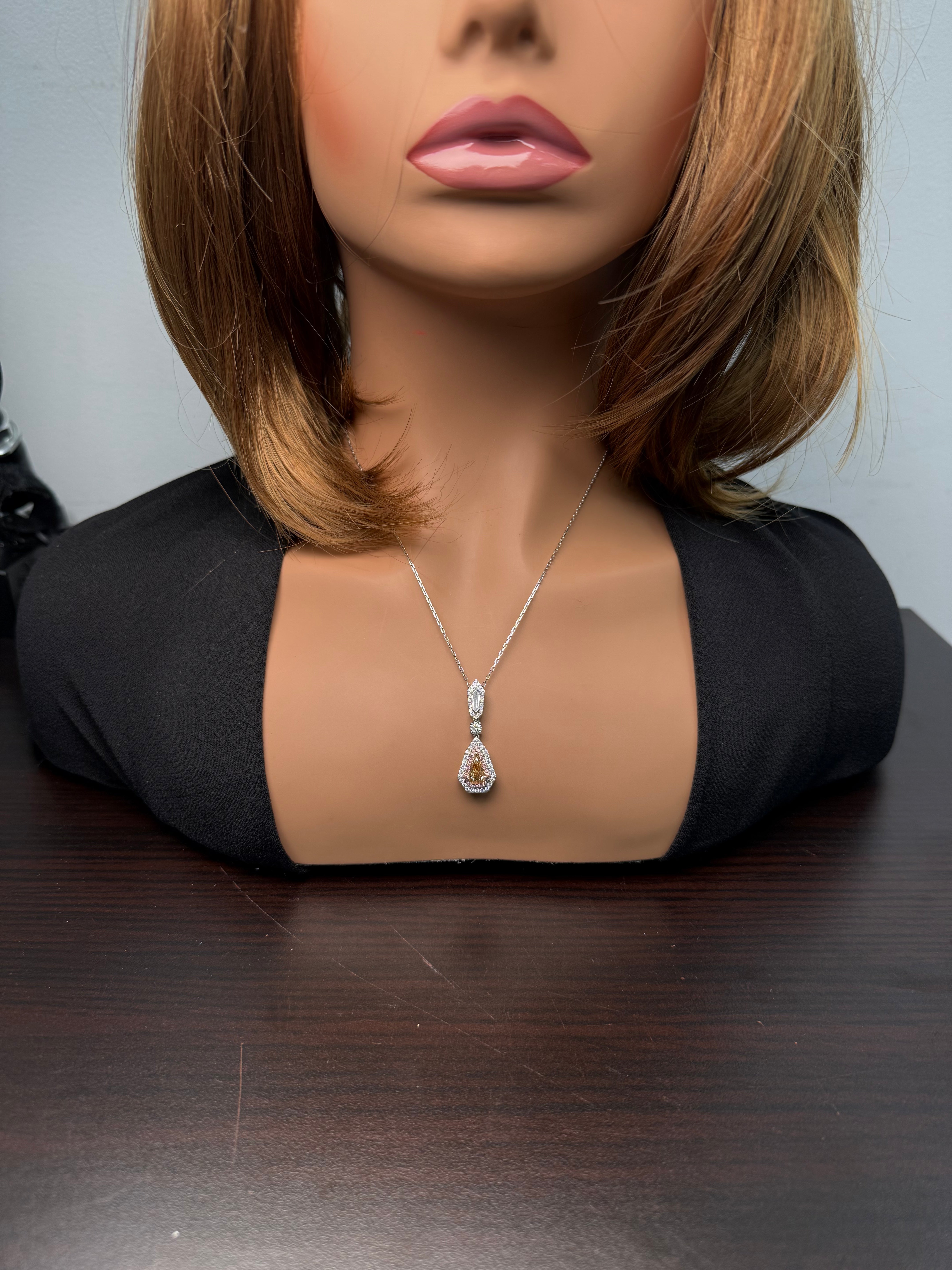 Natural Yellow Shield Diamond Necklace Gia CERTIFIED