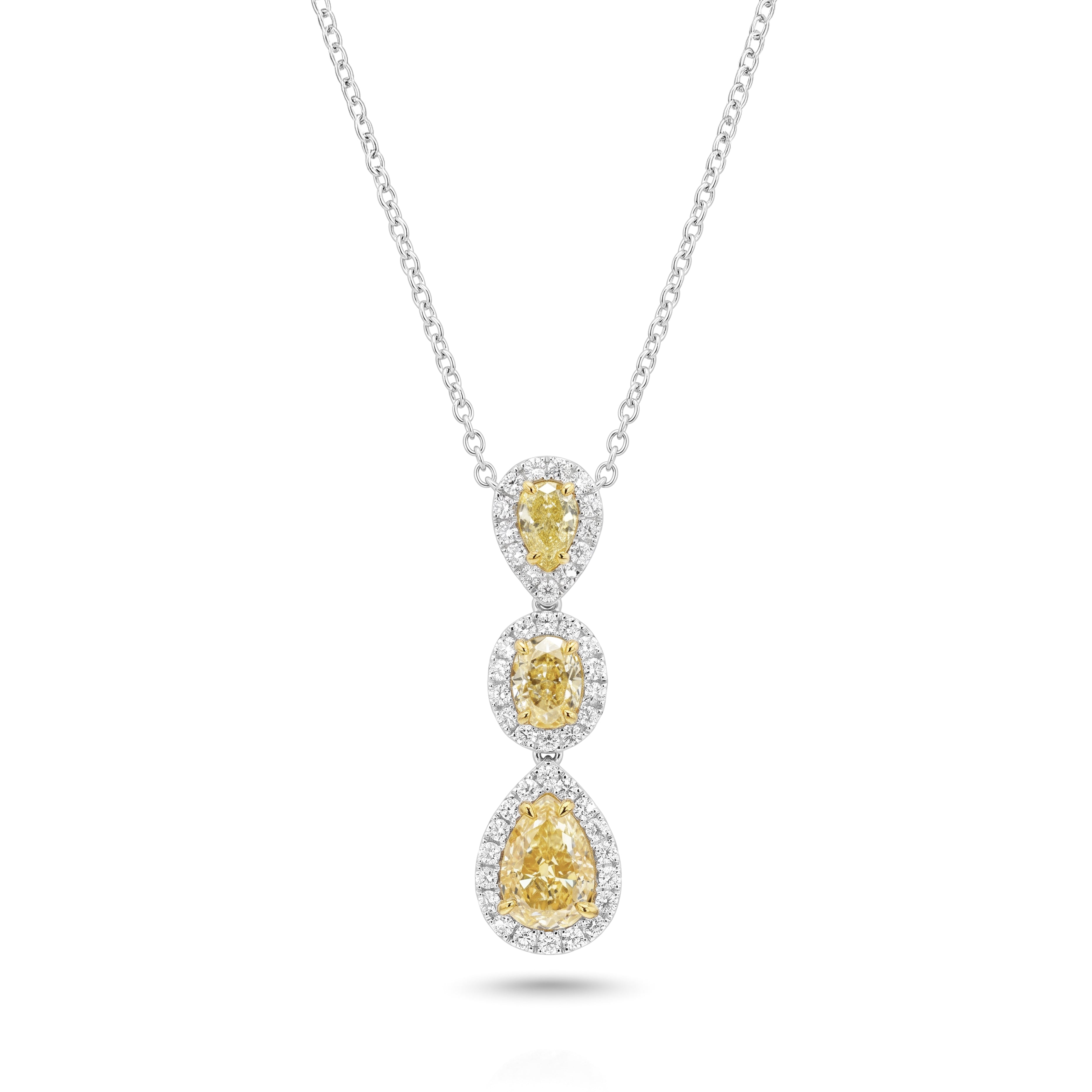 Natural Yellow Pear Diamond Halo Drop Pendant | GIA Certified