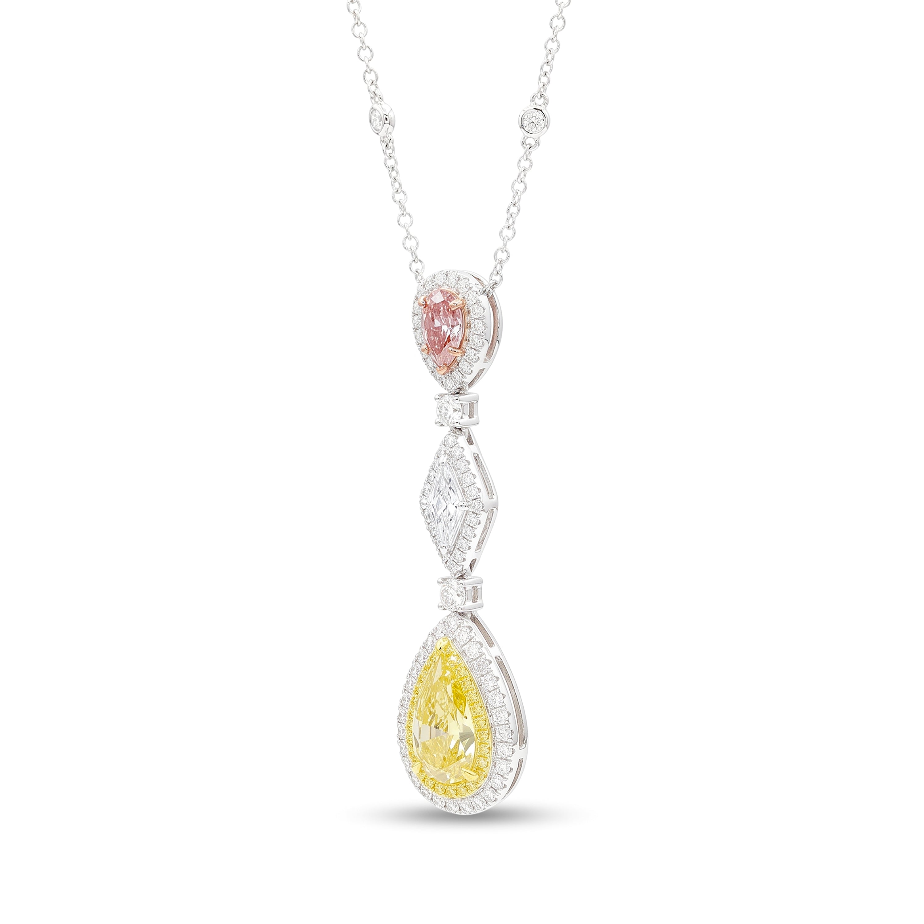 Natural Yellow Pear Diamond Halo Drop Necklace | GIA Certified
