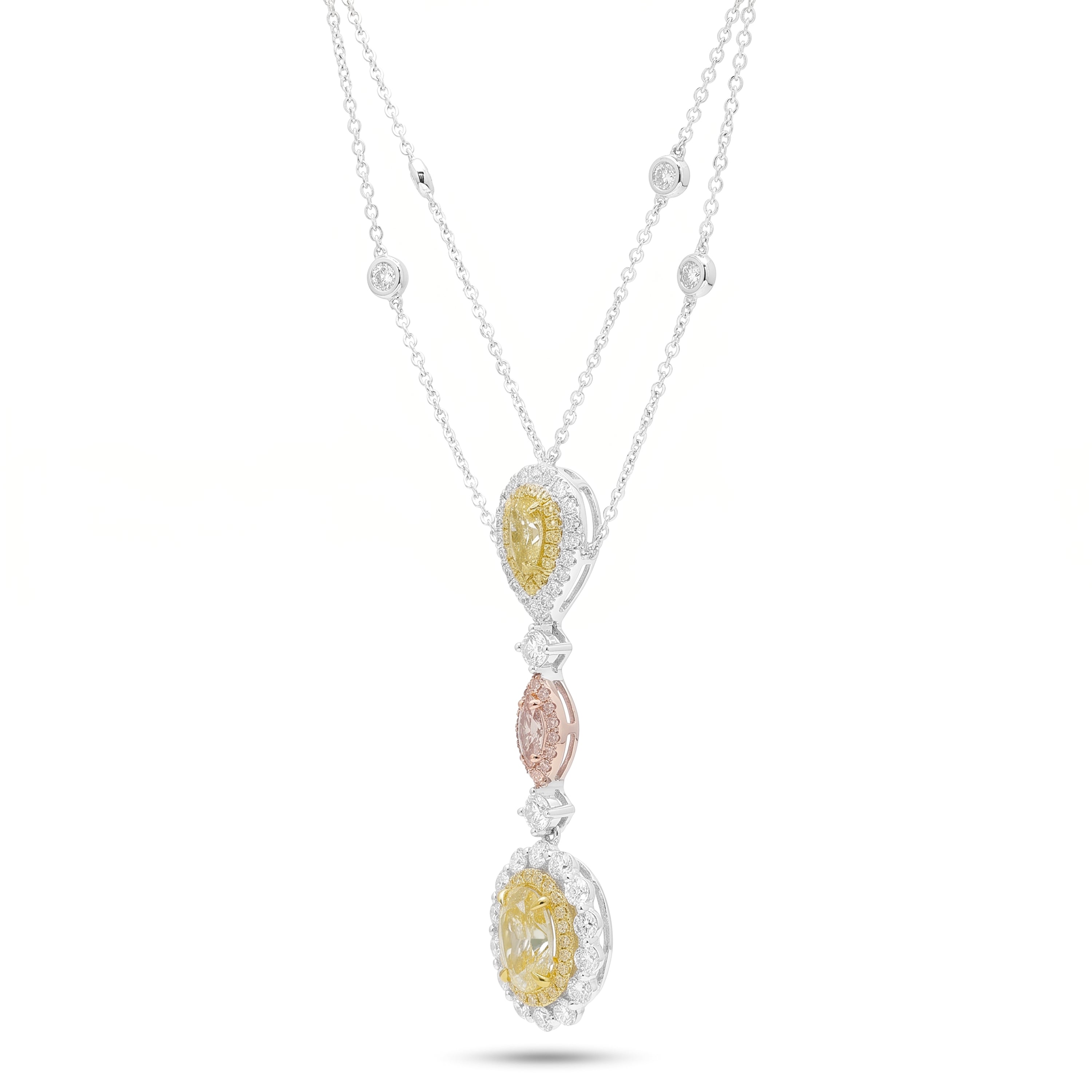 Natural Yellow Oval Diamond Halo Drop Necklace | GIA Certified