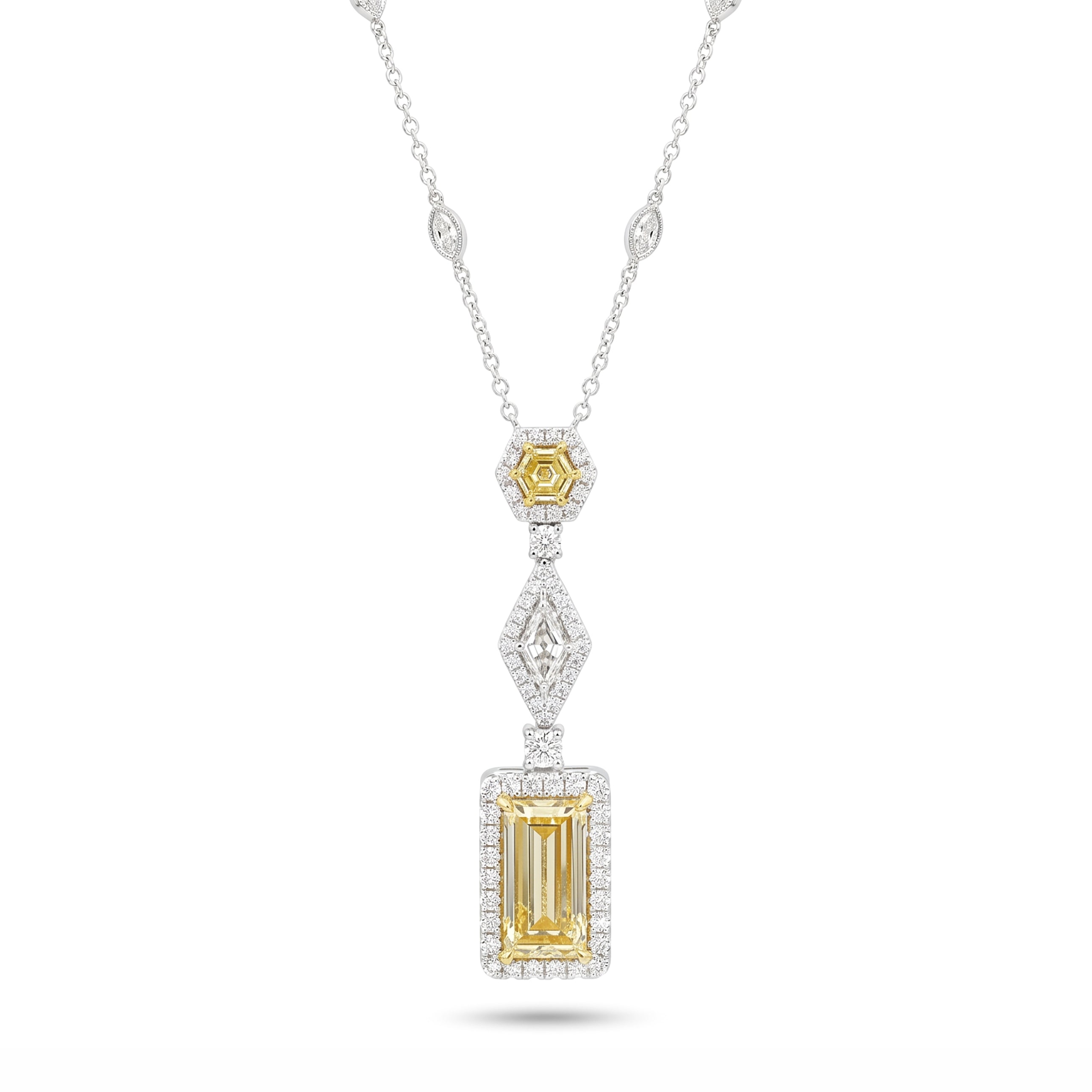 Natural Yellow Baguette Diamond Halo Drop Pendant | GIA Certified