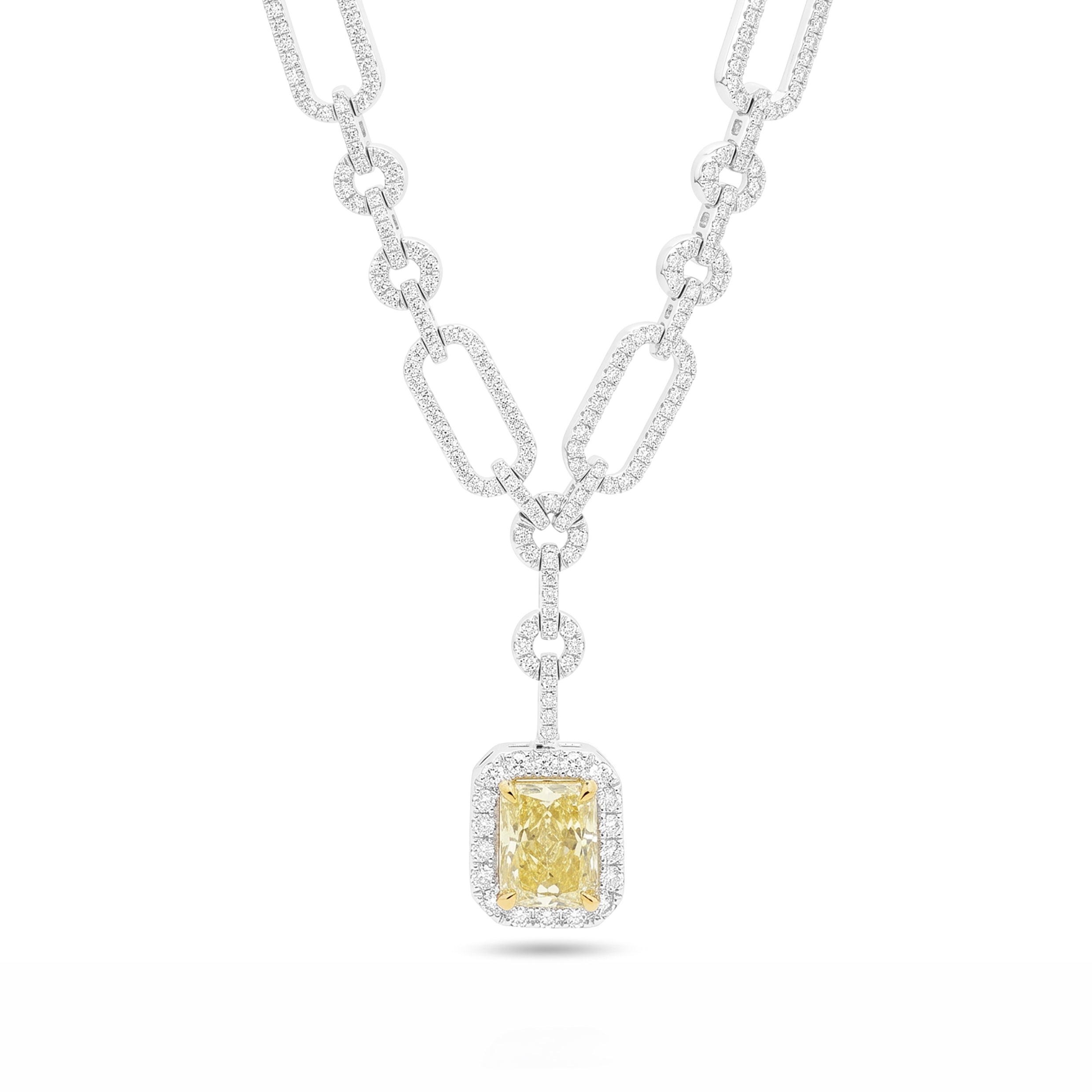 Natural Yellow Radiant Diamond Drop Necklace | GIA Certified