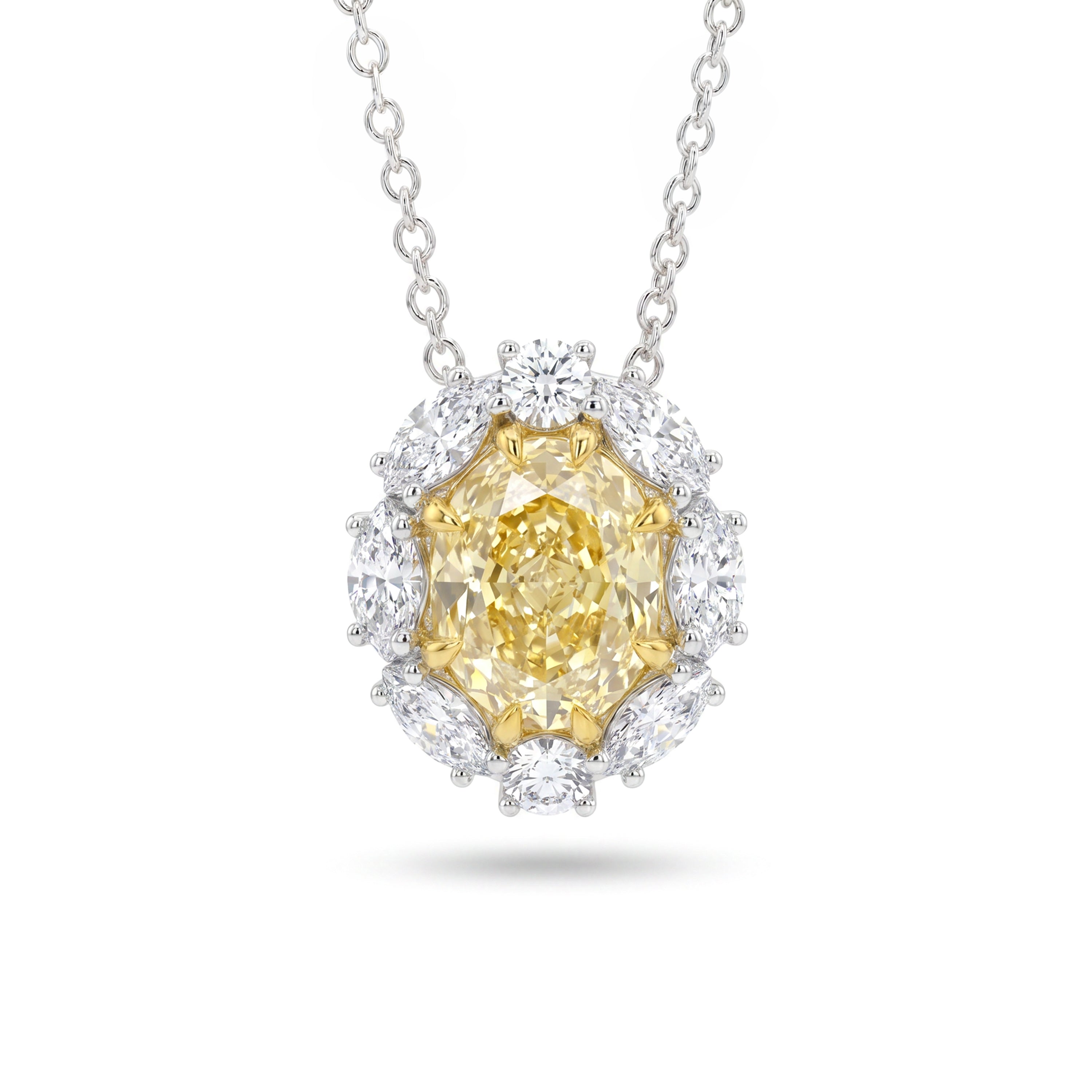 Natural Yellow Oval Diamond Halo Necklace | GIA Certified