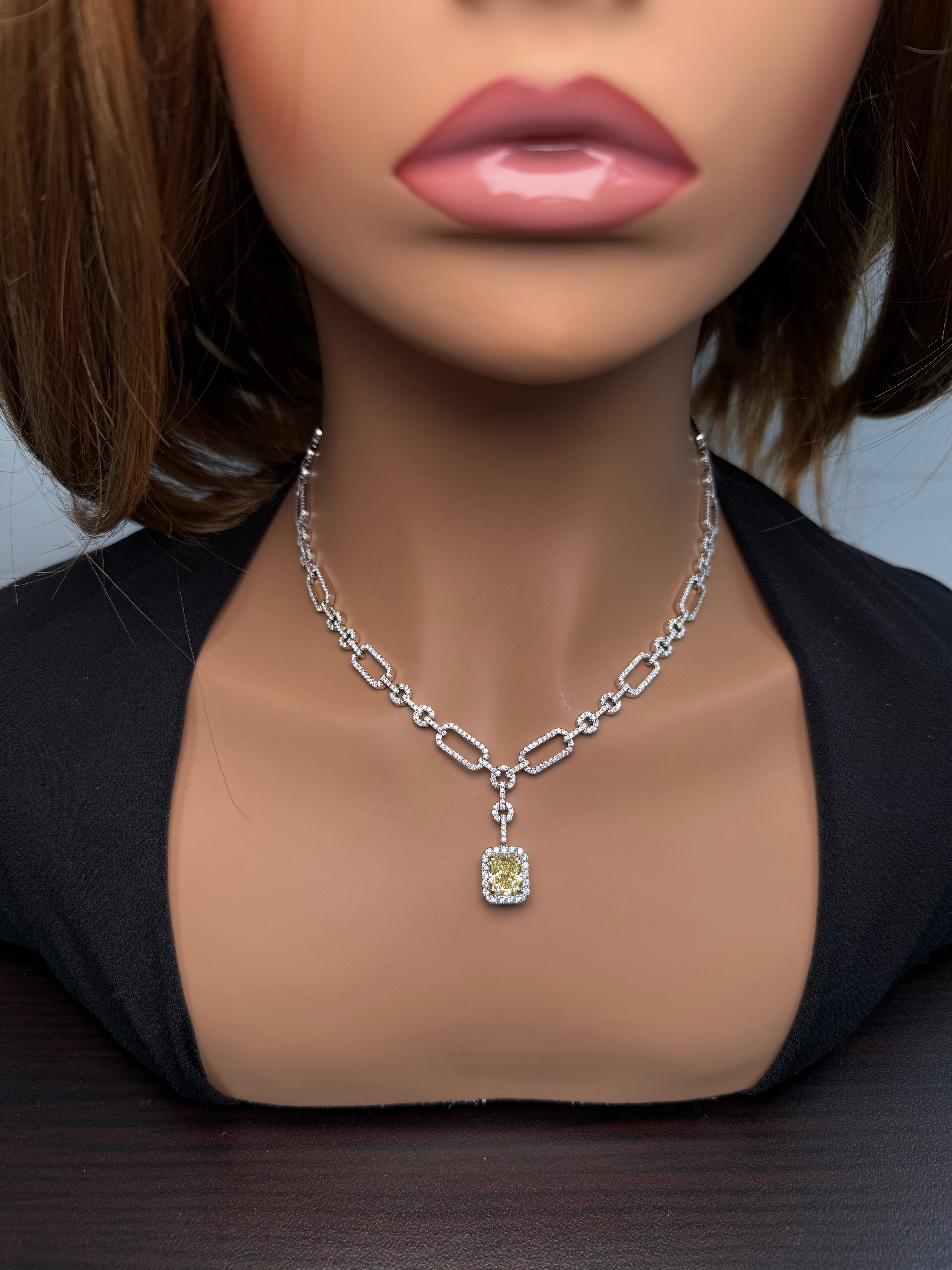 Natural Yellow Cushion Diamond Necklace Gia Certified
