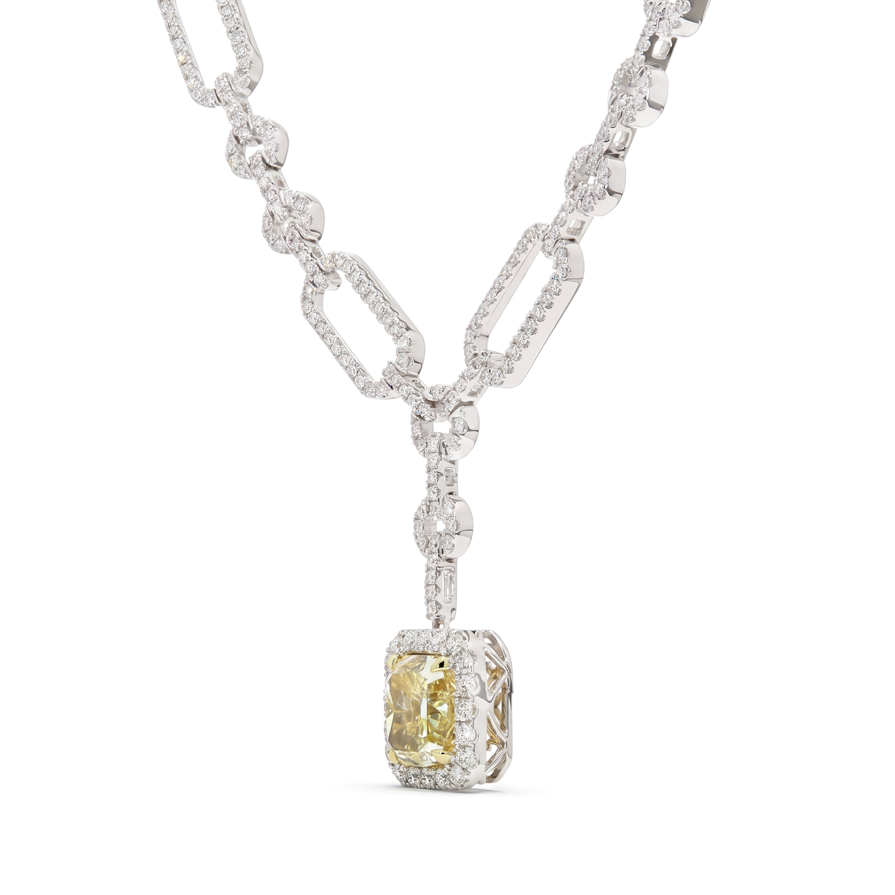 Natural Yellow Cushion Diamond Halo Necklace | GIA Certified