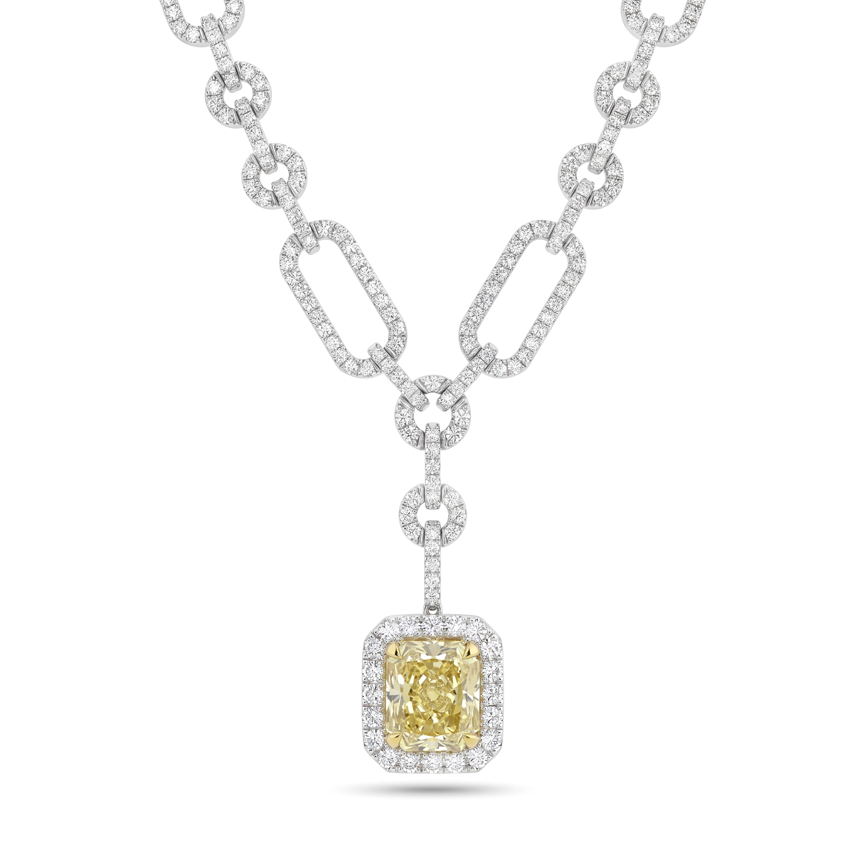 Natural Yellow Cushion Diamond Halo Necklace | GIA Certified