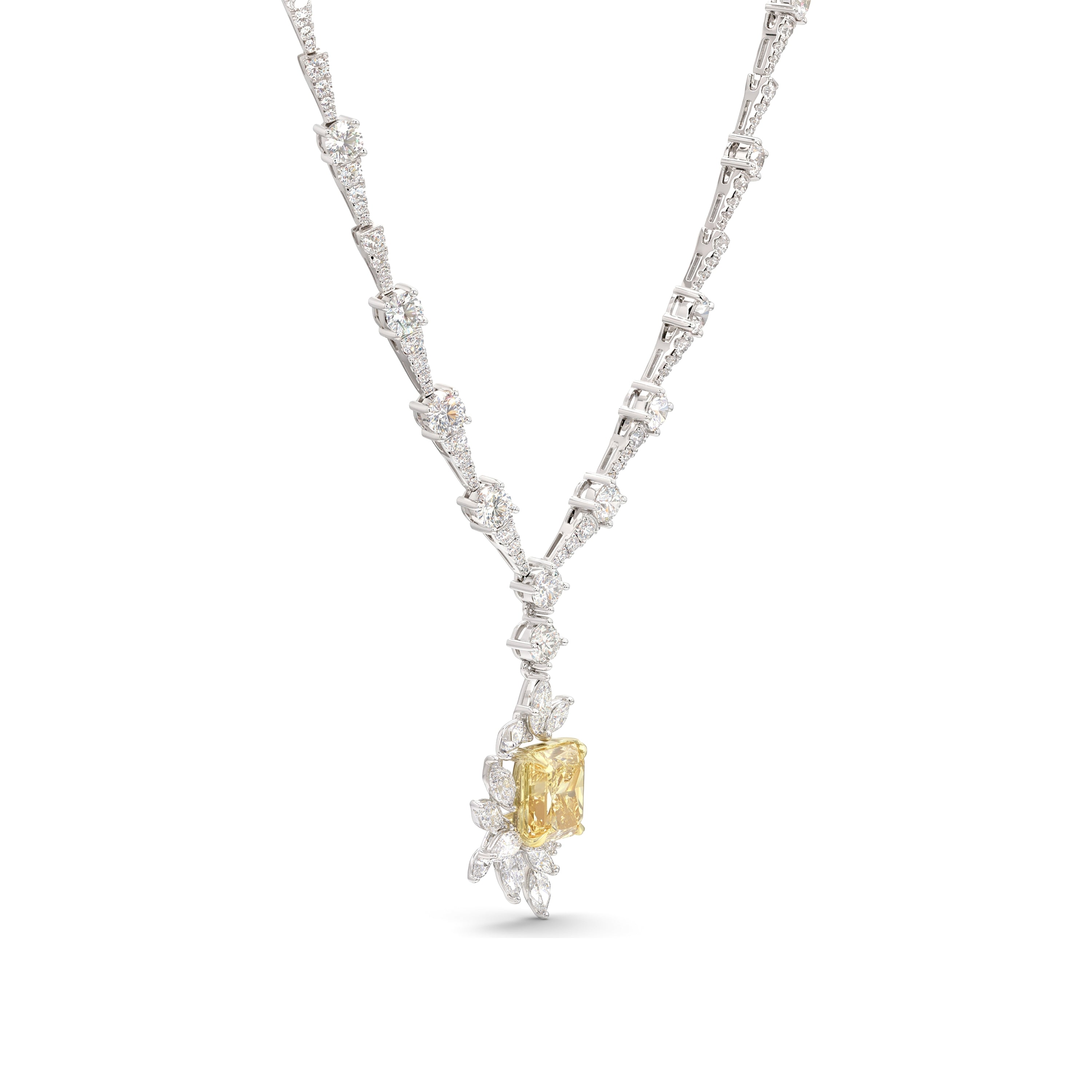Natural Yellow Radiant Diamond Necklace | GIA Certified