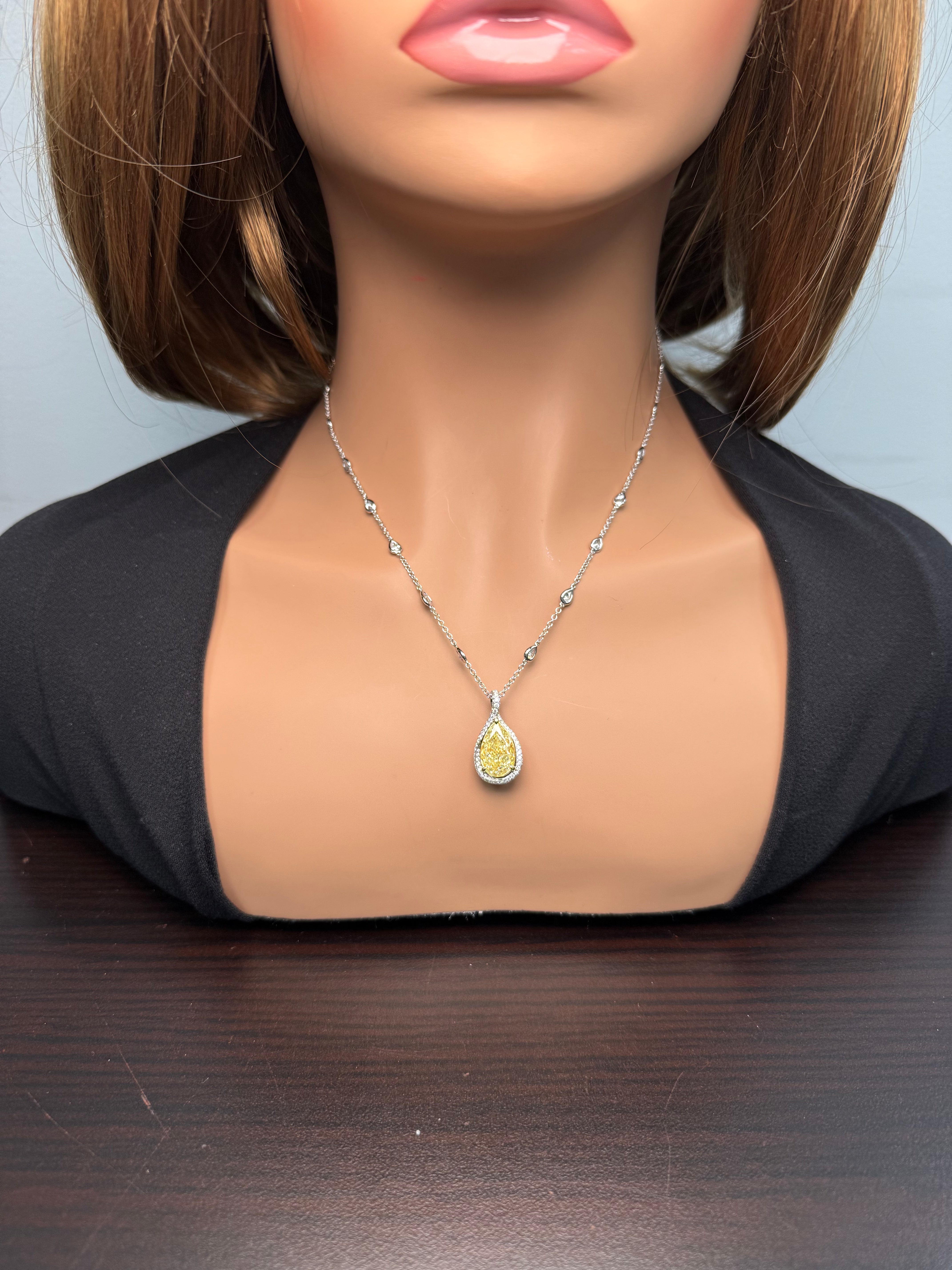 Natural Yellow Pear Diamond Necklace Gia Certified