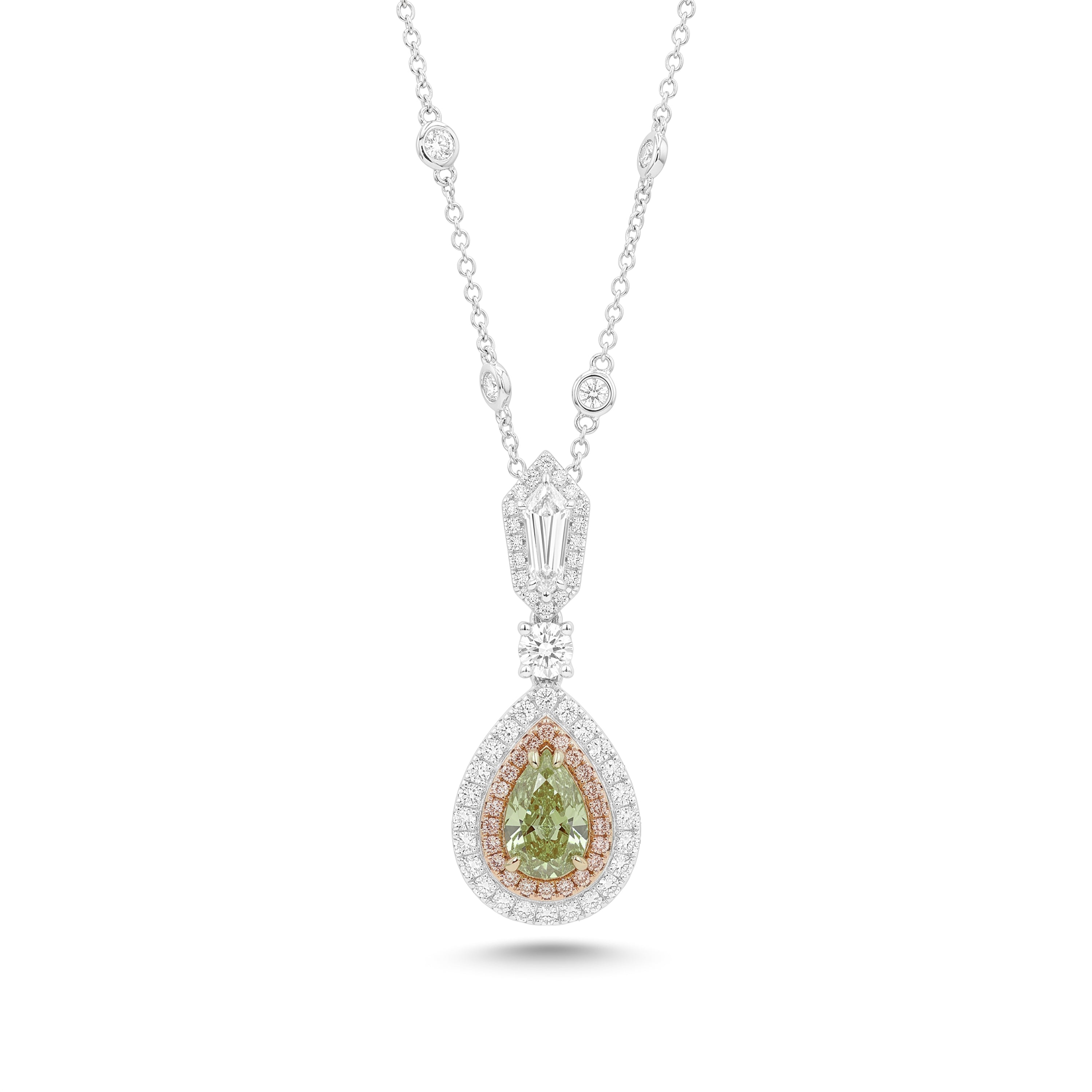 Natural Green Pear Diamond Halo Pendant | GIA Certified