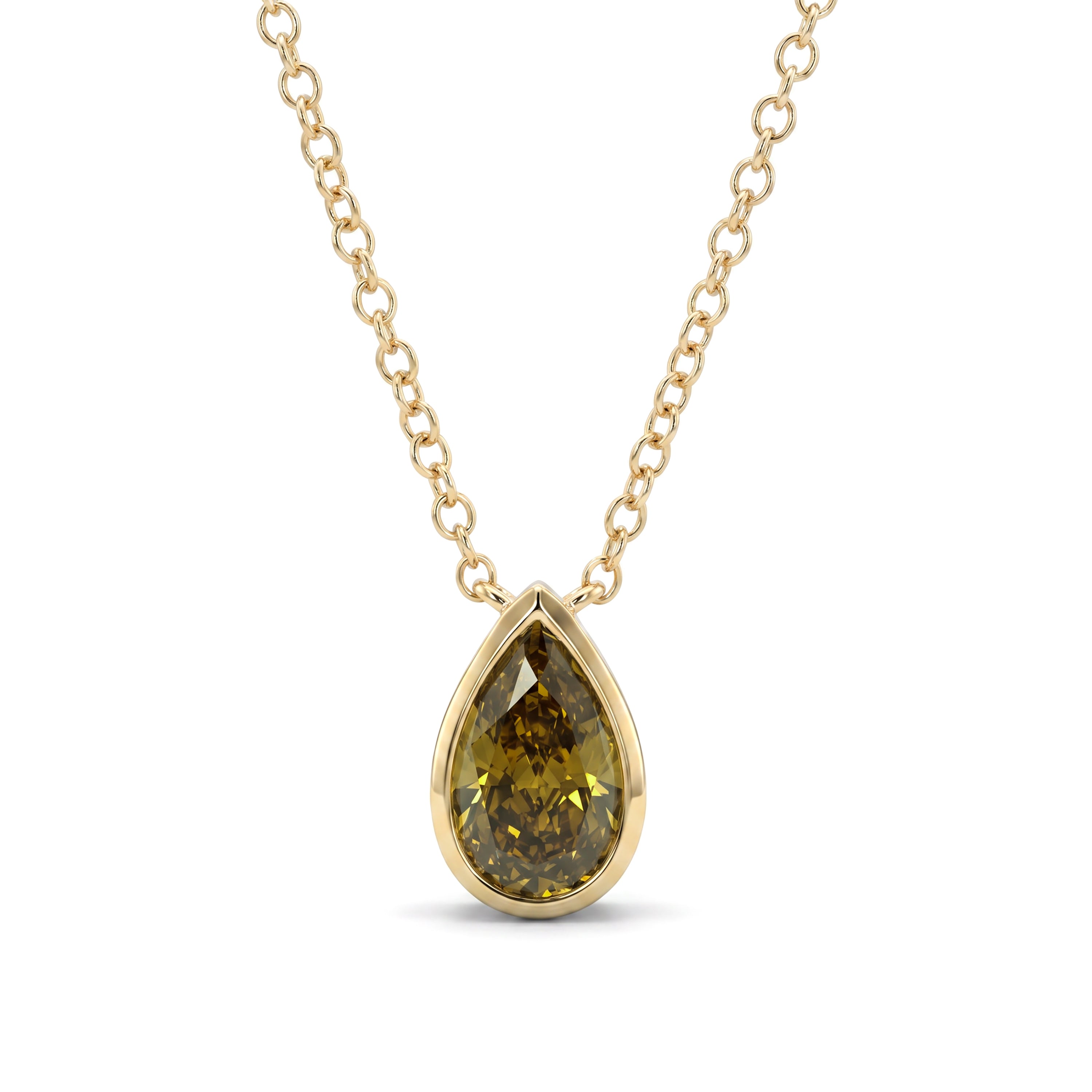 Natural Green Pear Diamond Bezel Necklace | GIA Certified