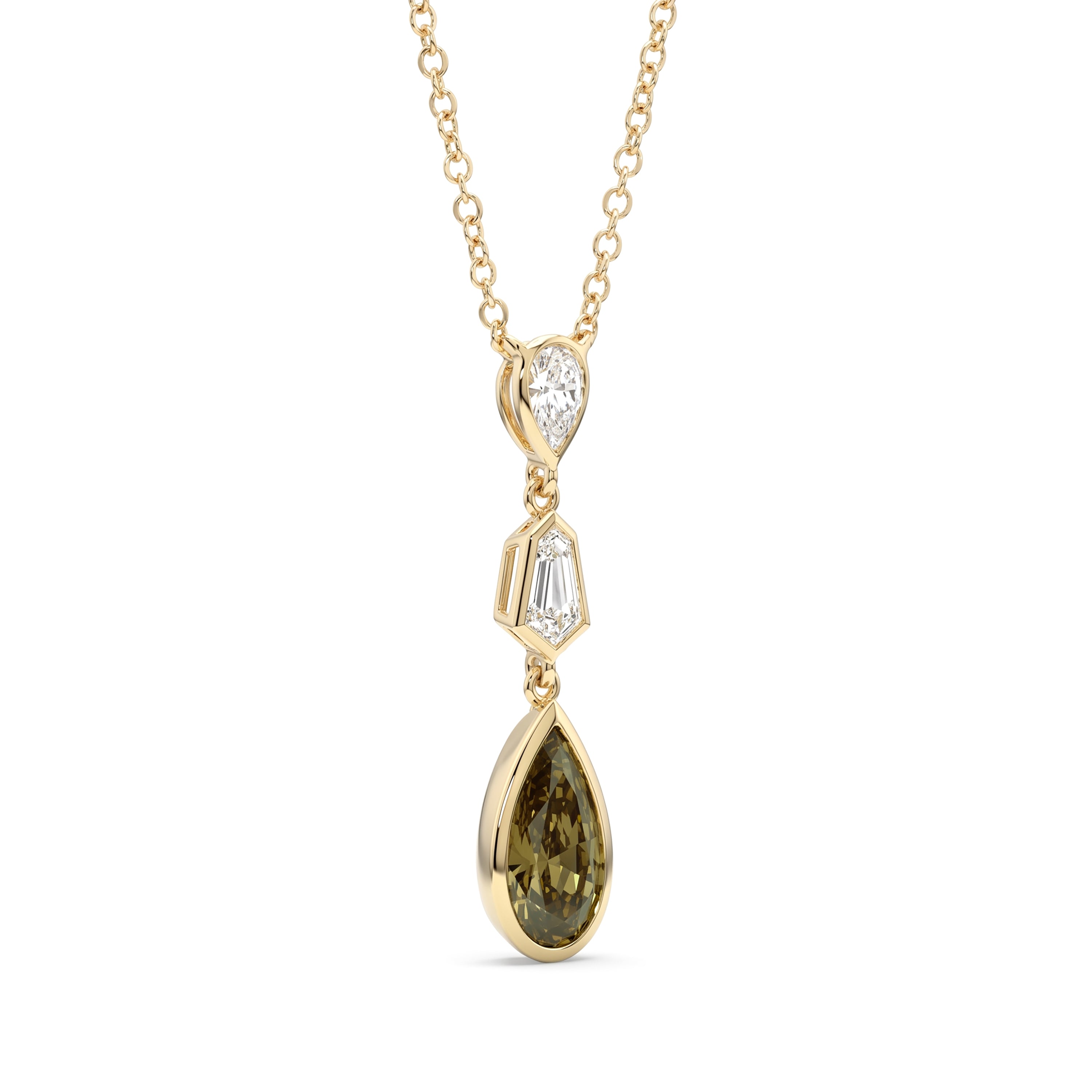 Natural Green & White Diamond Bezel Drop Necklace | GIA Certified