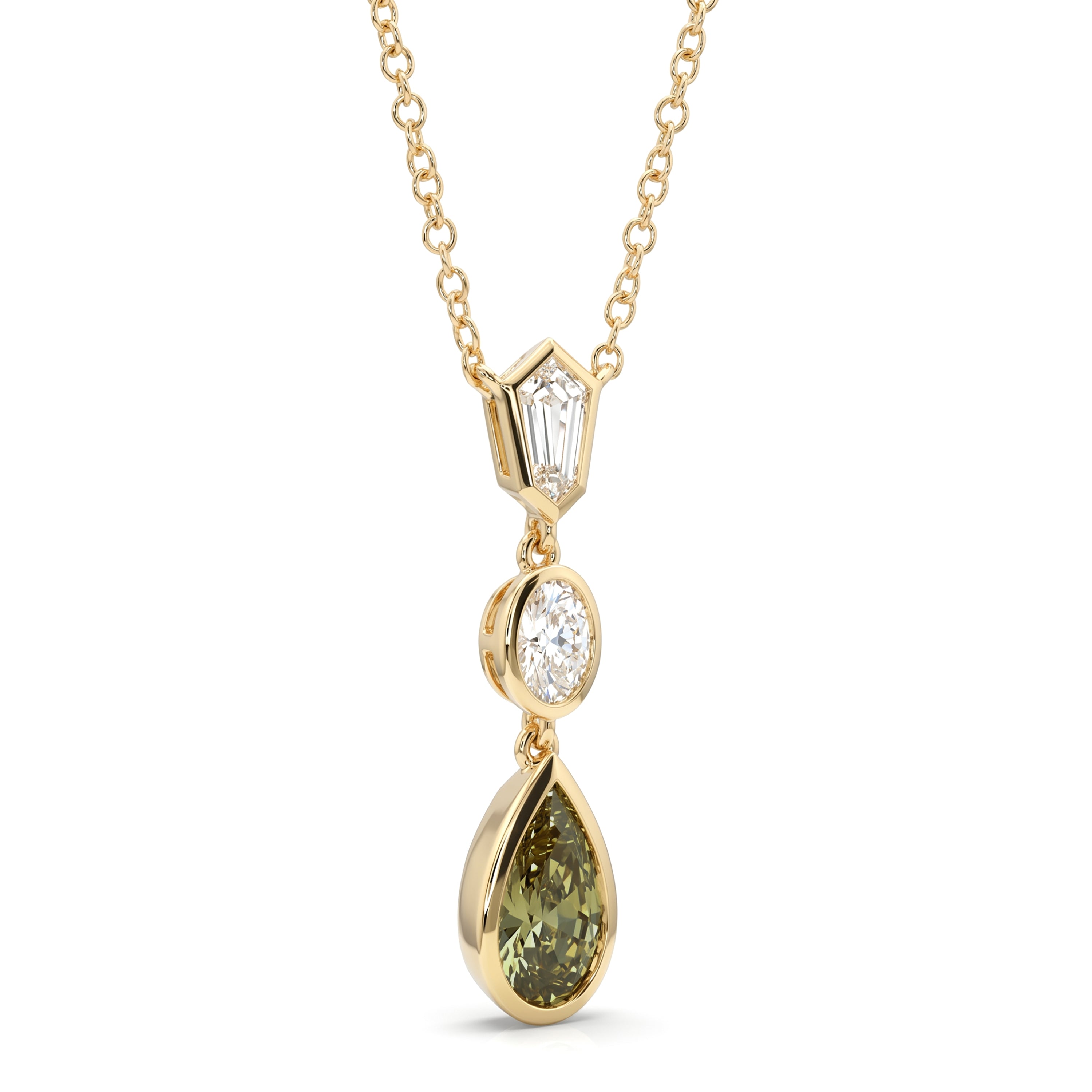Natural Green Pear Diamond Bezel Drop Necklace | GIA Certified