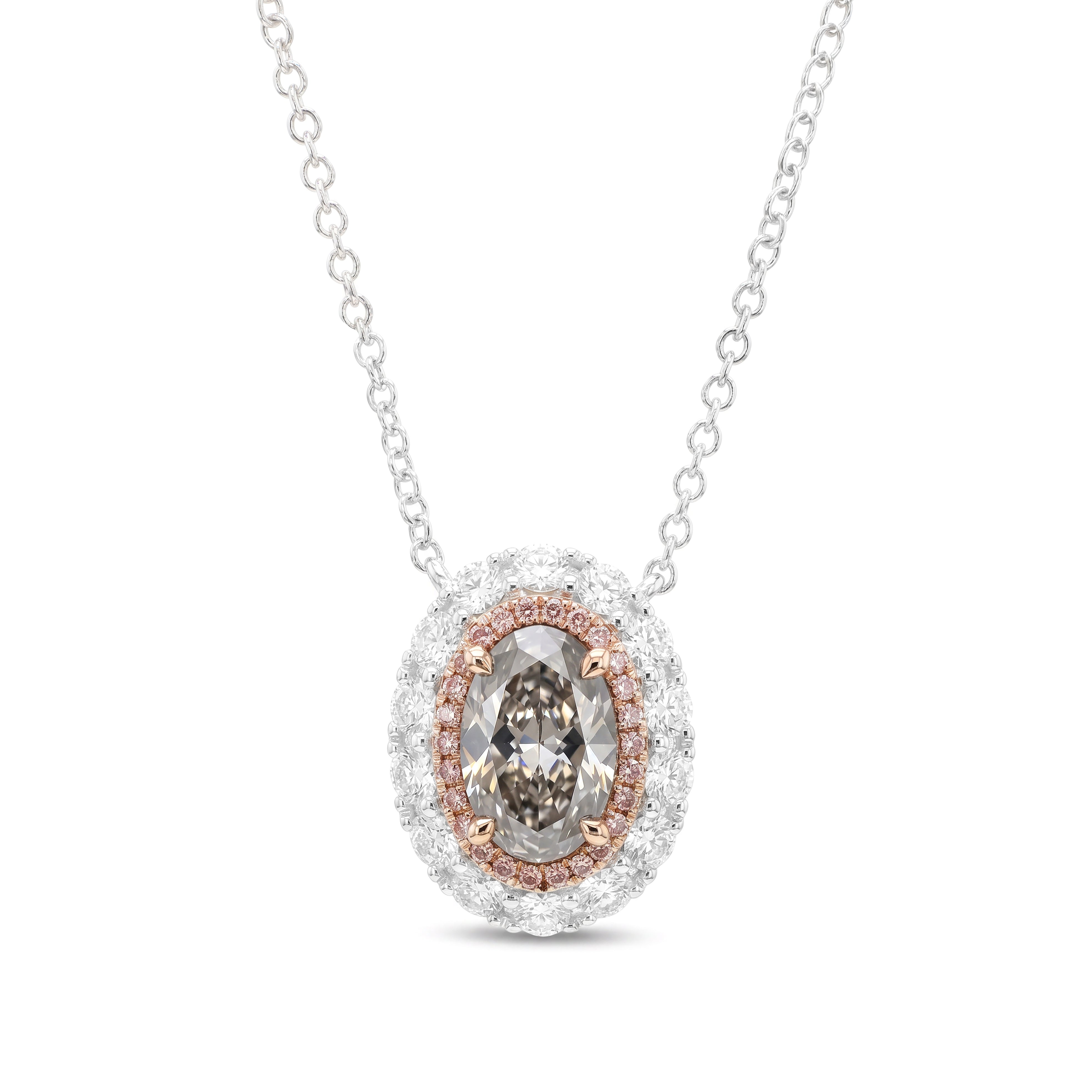 Natural Gray Oval Diamond Halo Pendant | GIA Certified