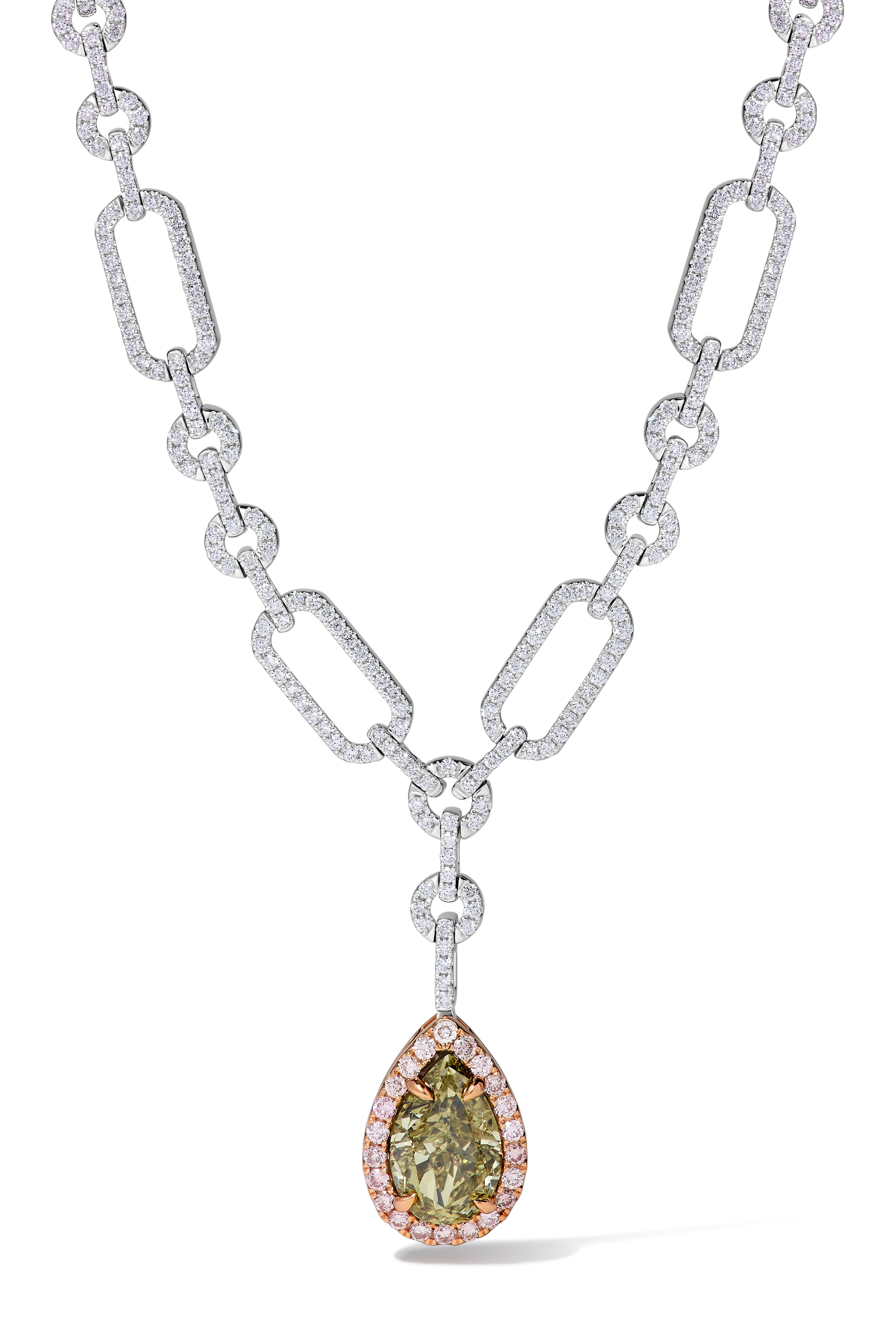 Natural Green Pear Diamond Necklace GIA Certified product image 1