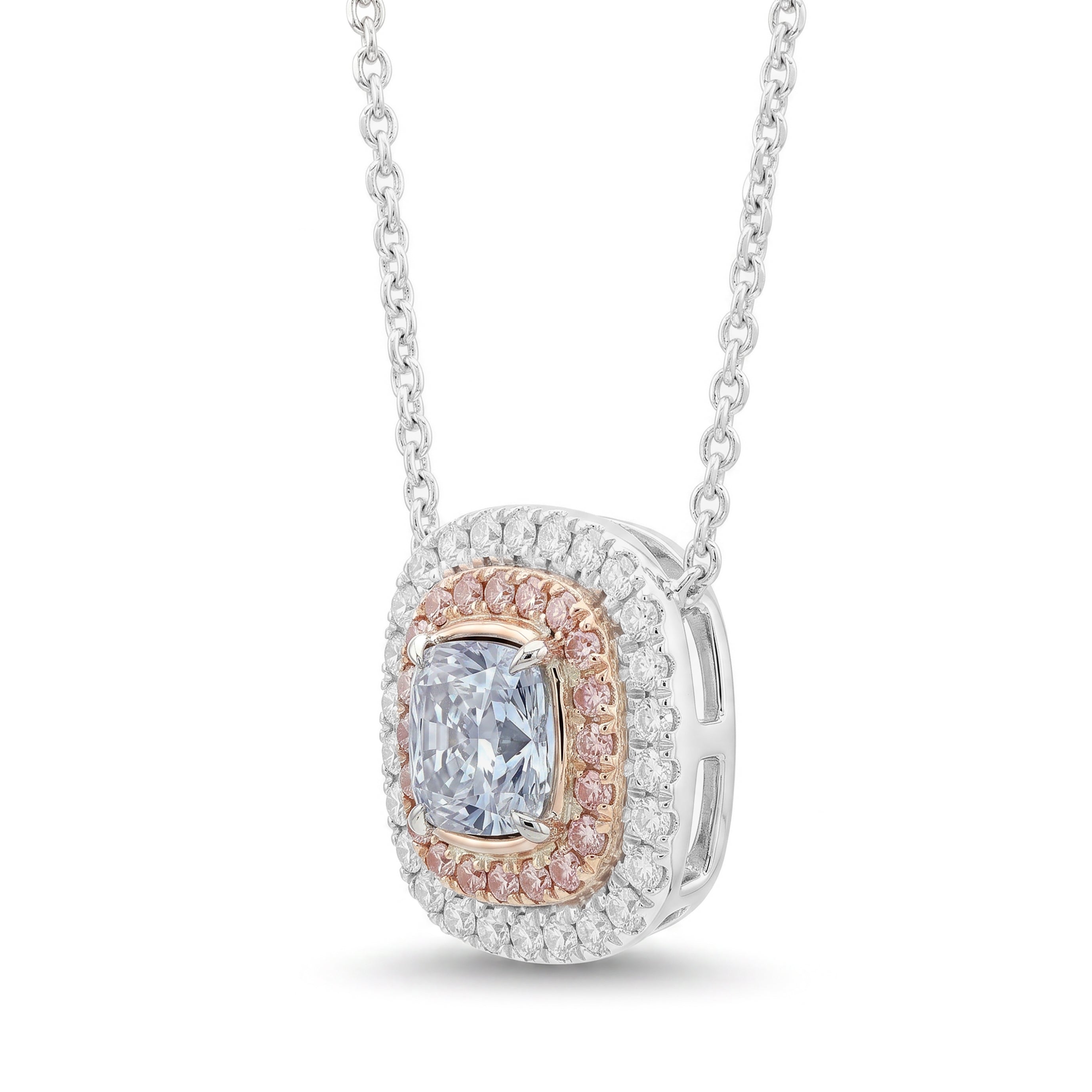 Natural Blue Cushion Diamond Halo Pendant | GIA Certified