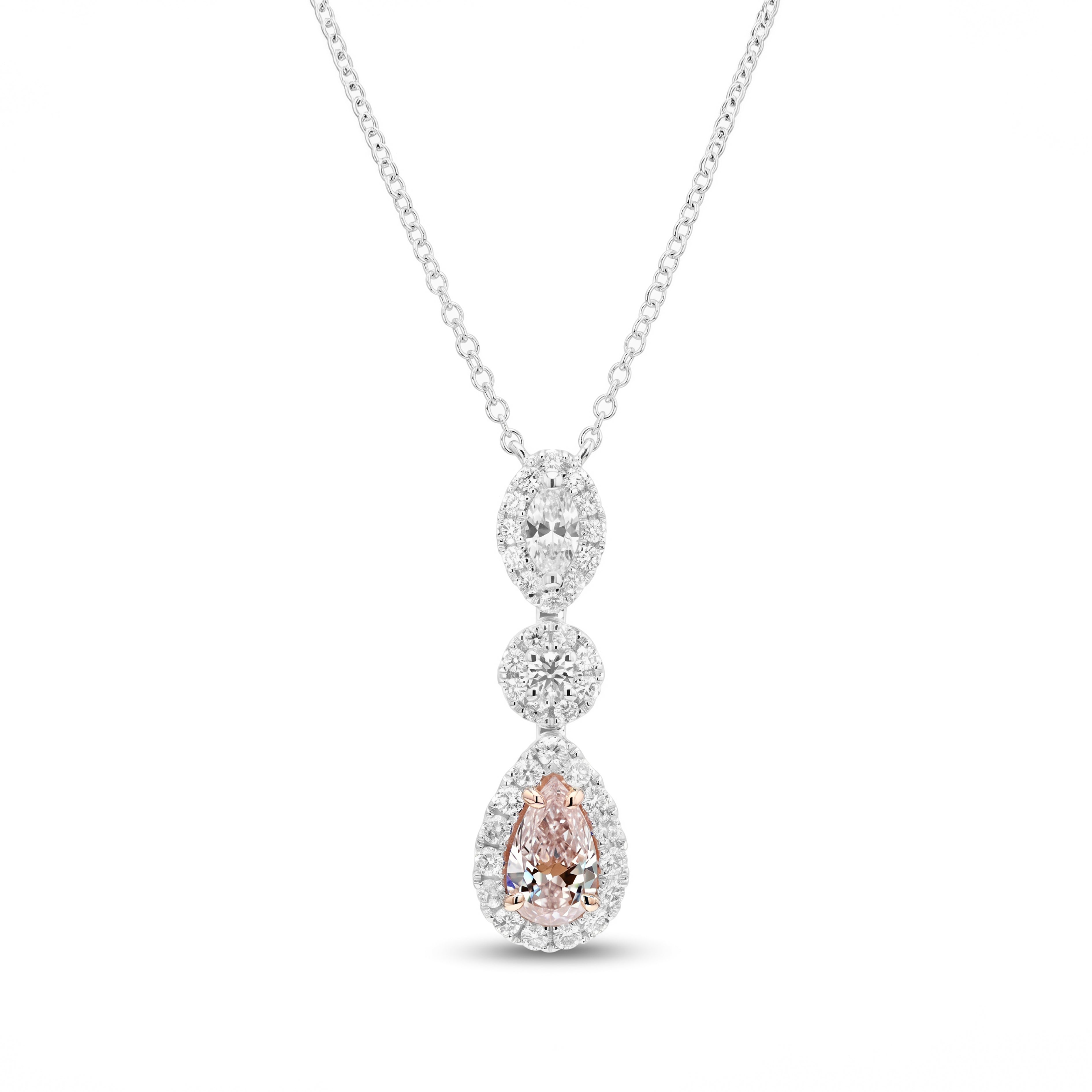 Natural Pink Pear Diamond Halo Drop Pendant | GIA Certified
