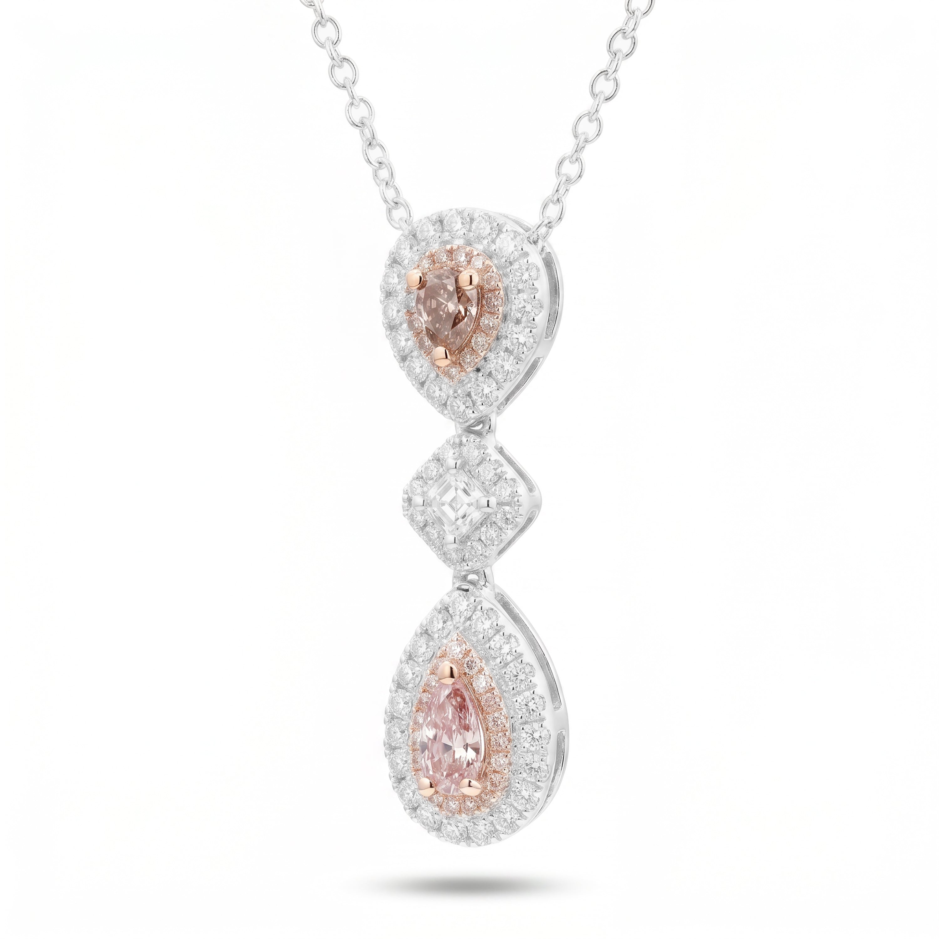 Natural Pink & Orange Pear Diamond Necklace | GIA Certified