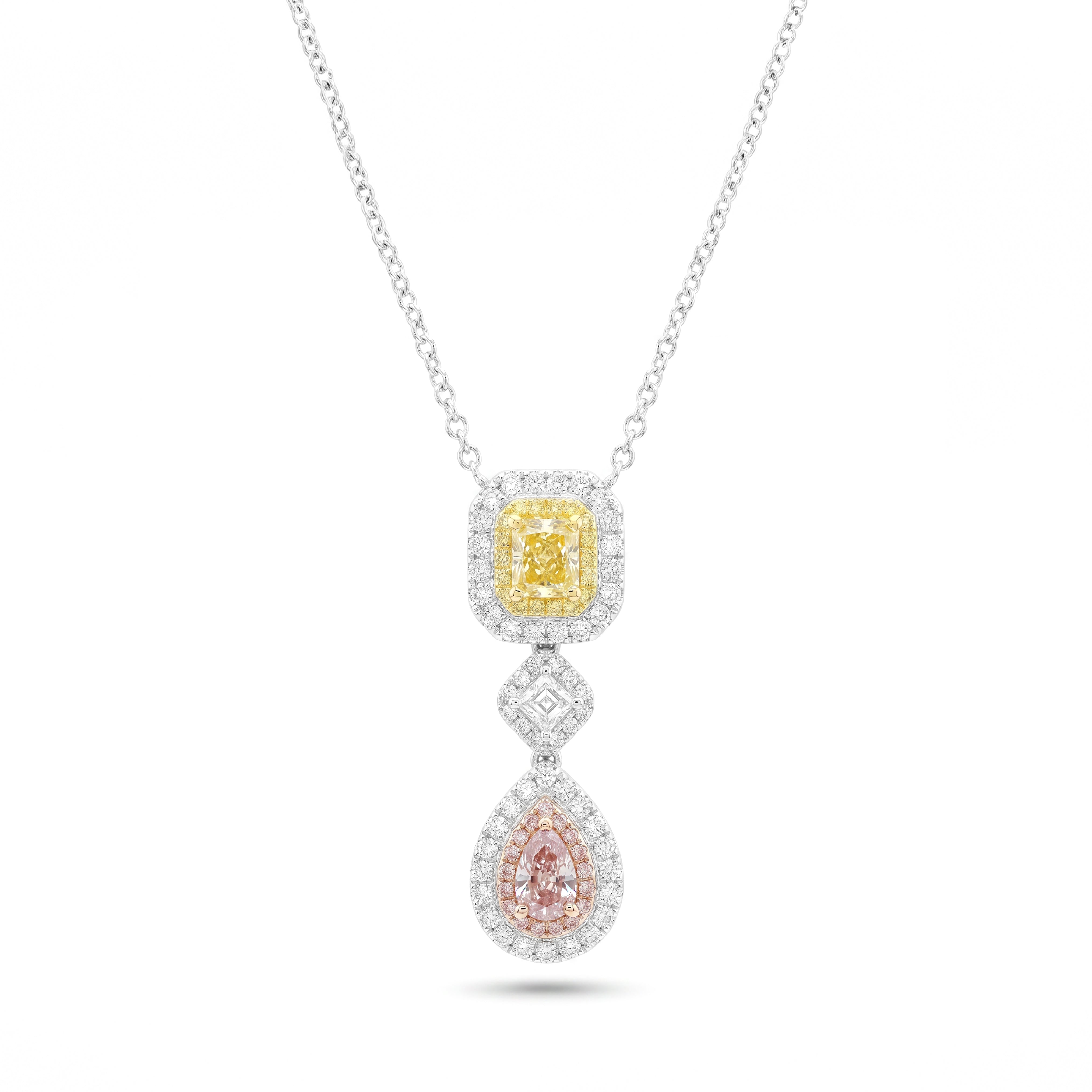 Natural Pink & Yellow Diamond Halo Drop Pendant | GIA Certified