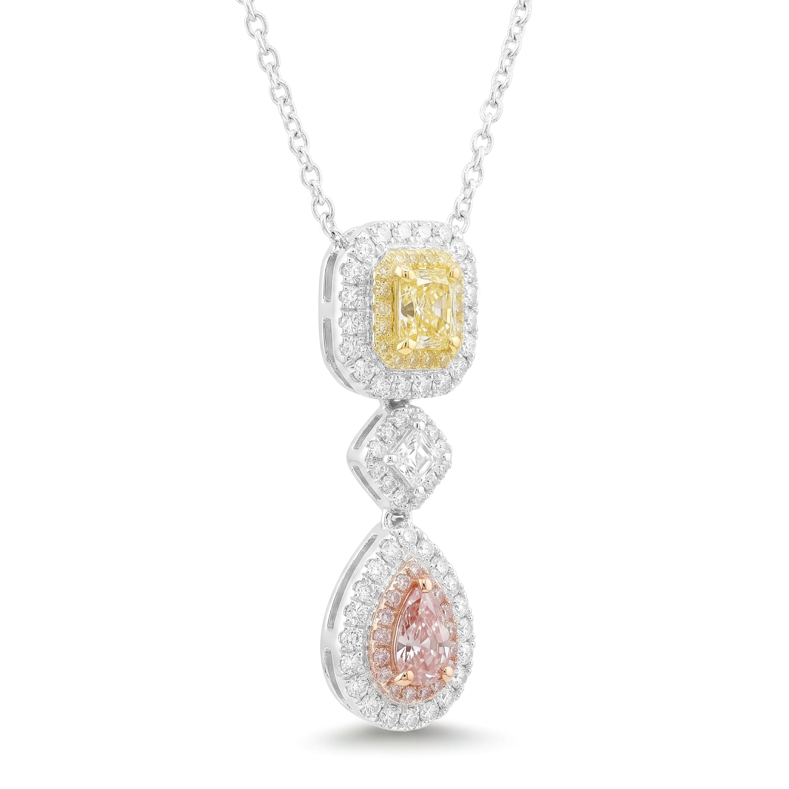 Natural Pink & Yellow Diamond Halo Drop Pendant | GIA Certified