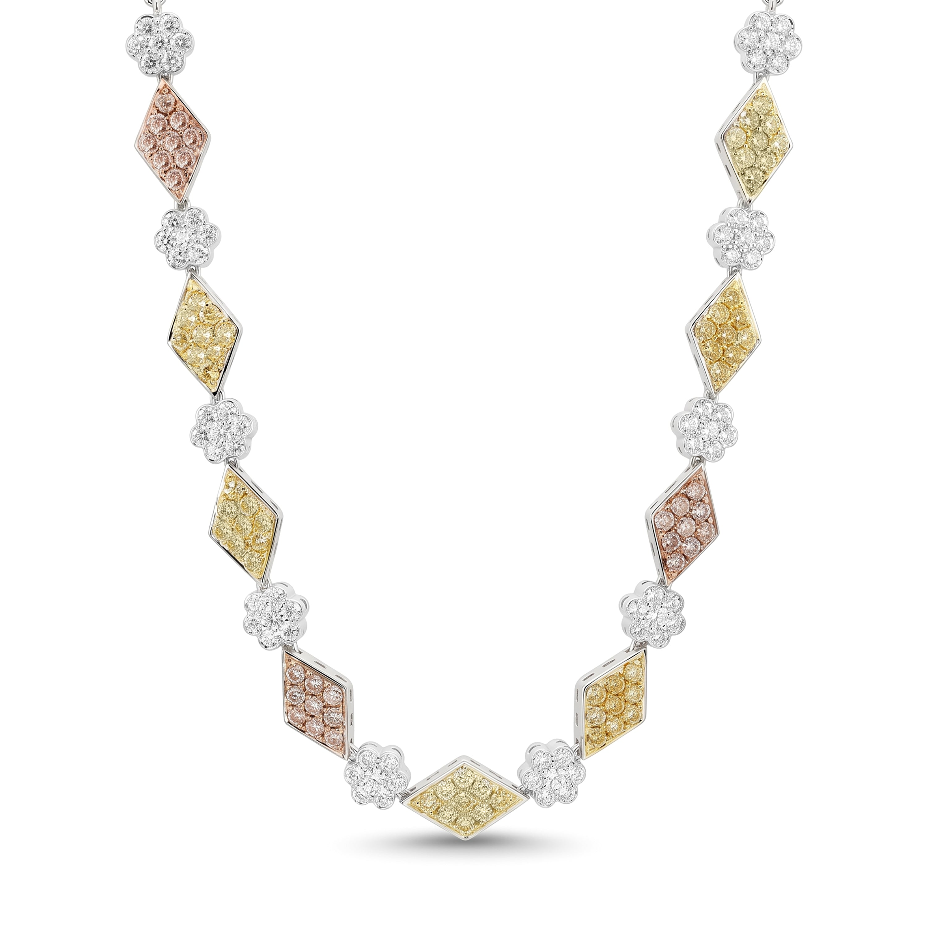 Natural 16.52 CT Pink Yellow & White Pavé Diamond Necklace