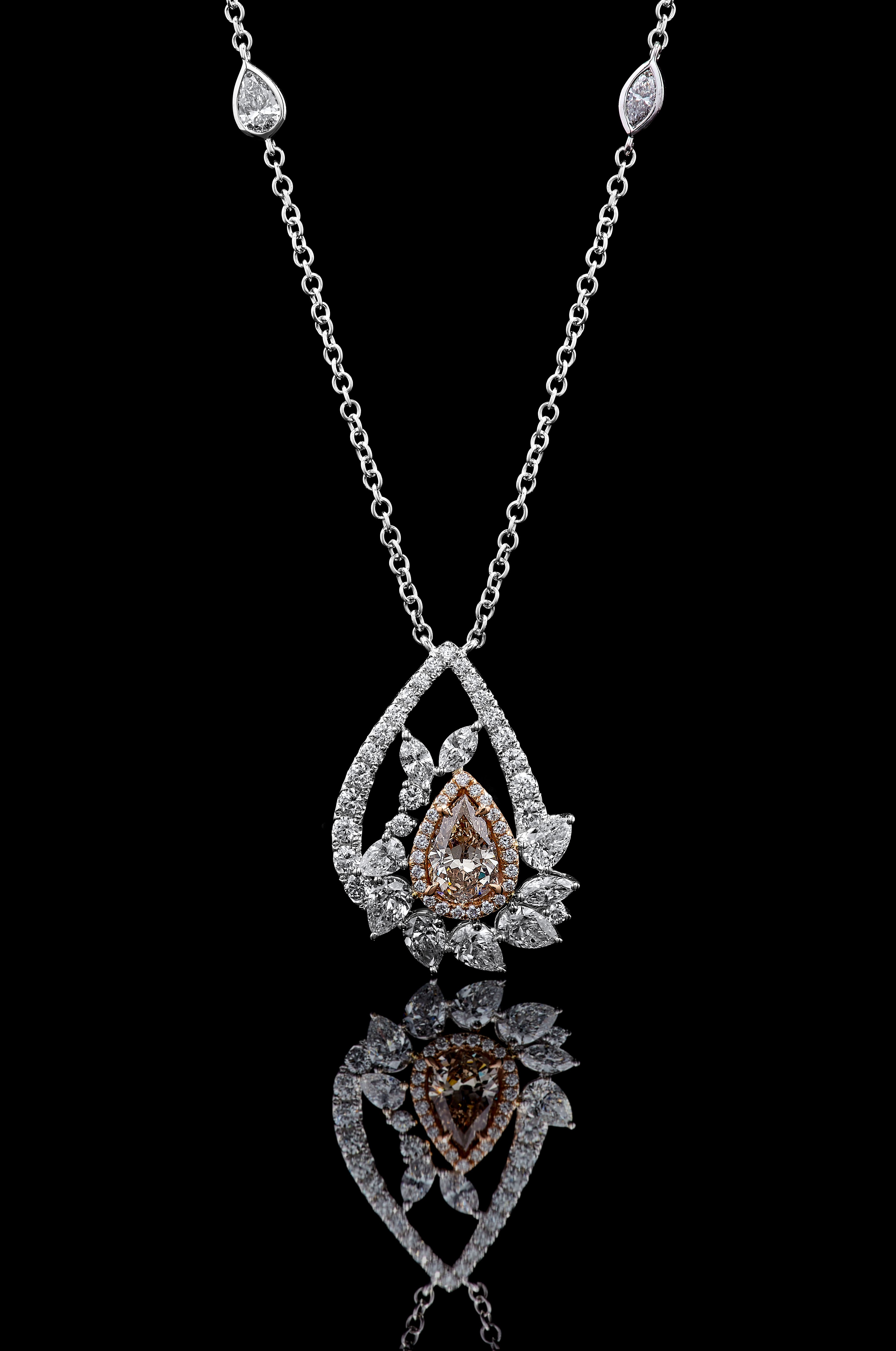 GIA Pink Pear Cut Diamond Necklace JNP017GH
