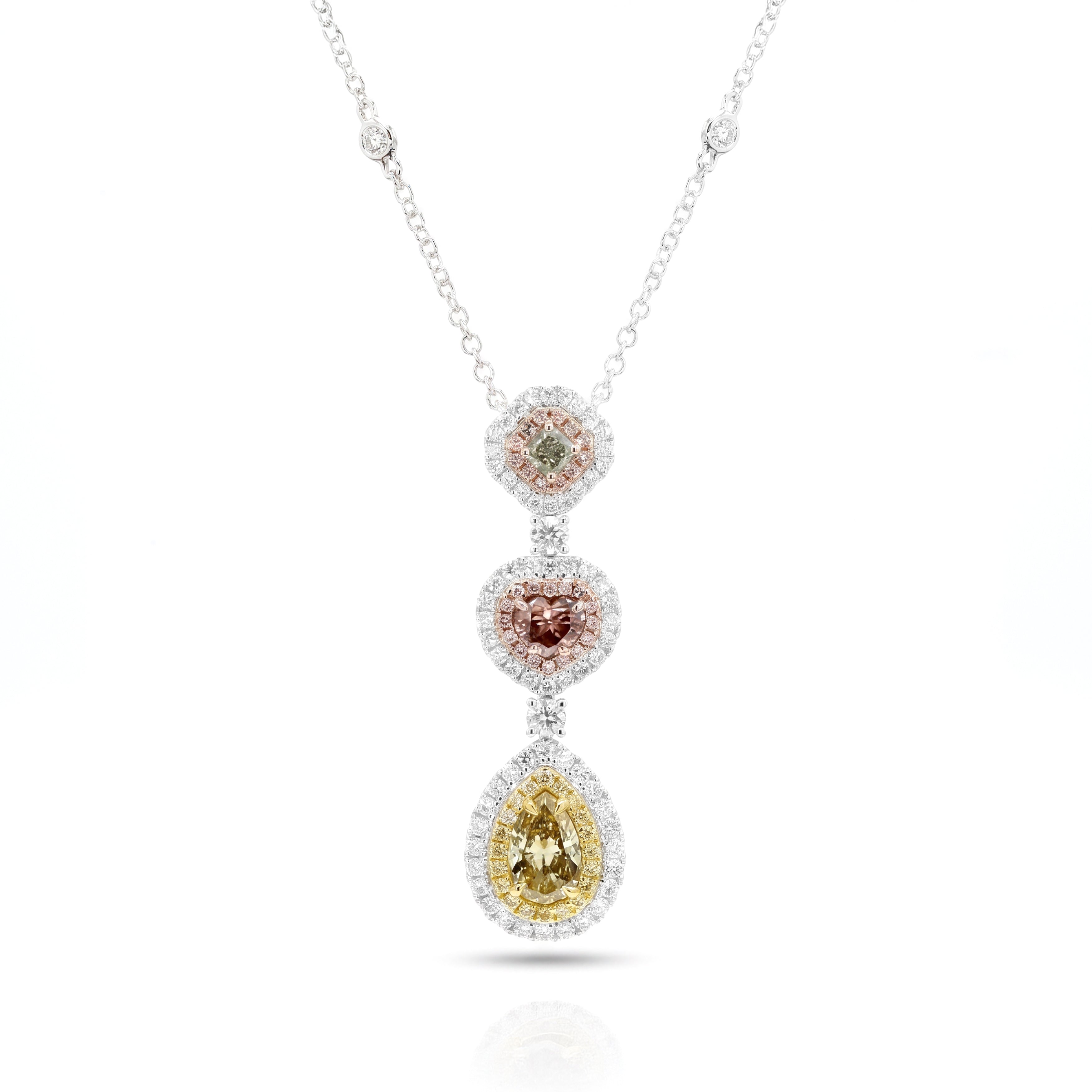 Natural Multi-shape Multi-color Diamond Halo Drop Pendant | GIA Certified
