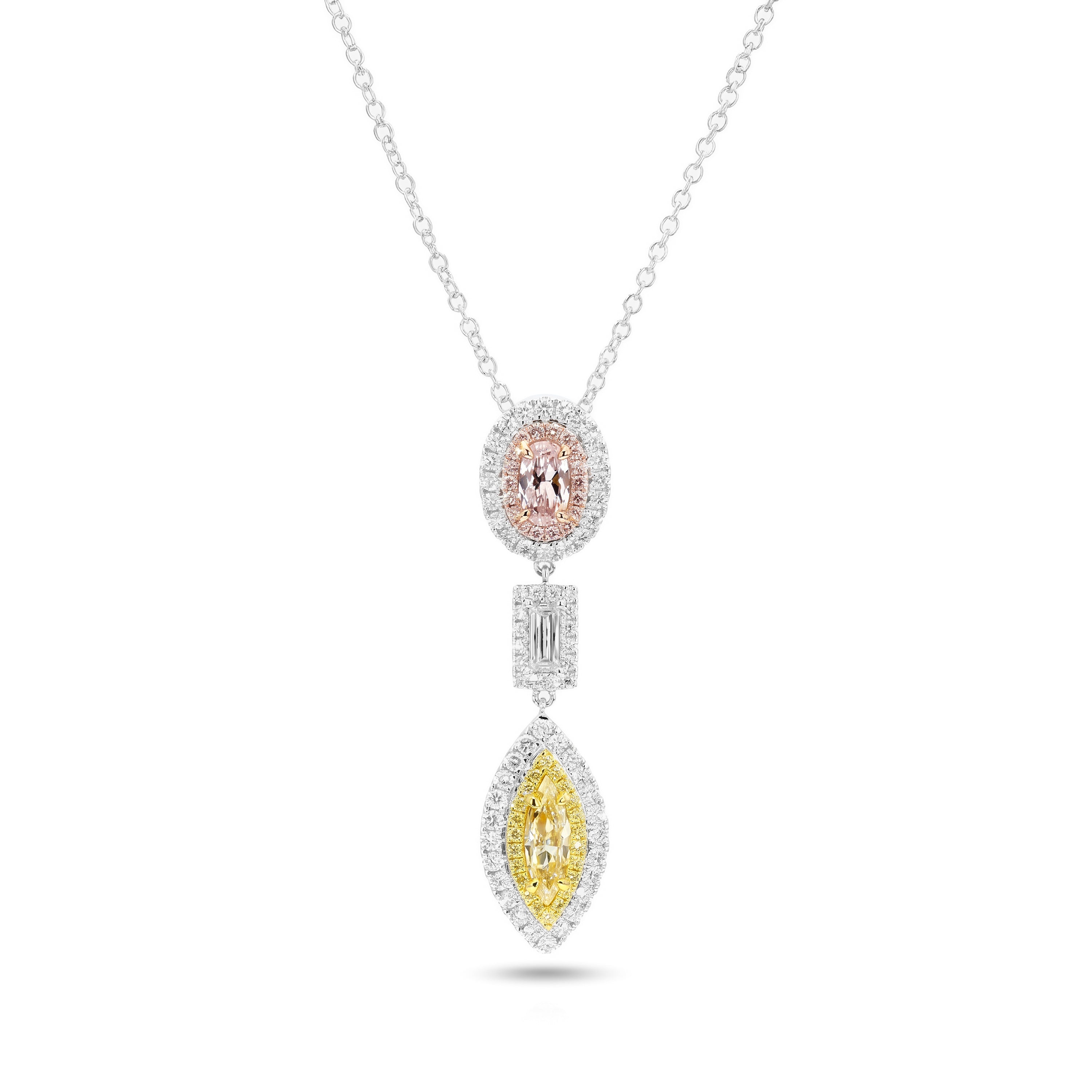 Natural Pink & Yellow Diamond Halo Drop Pendant | GIA Certified