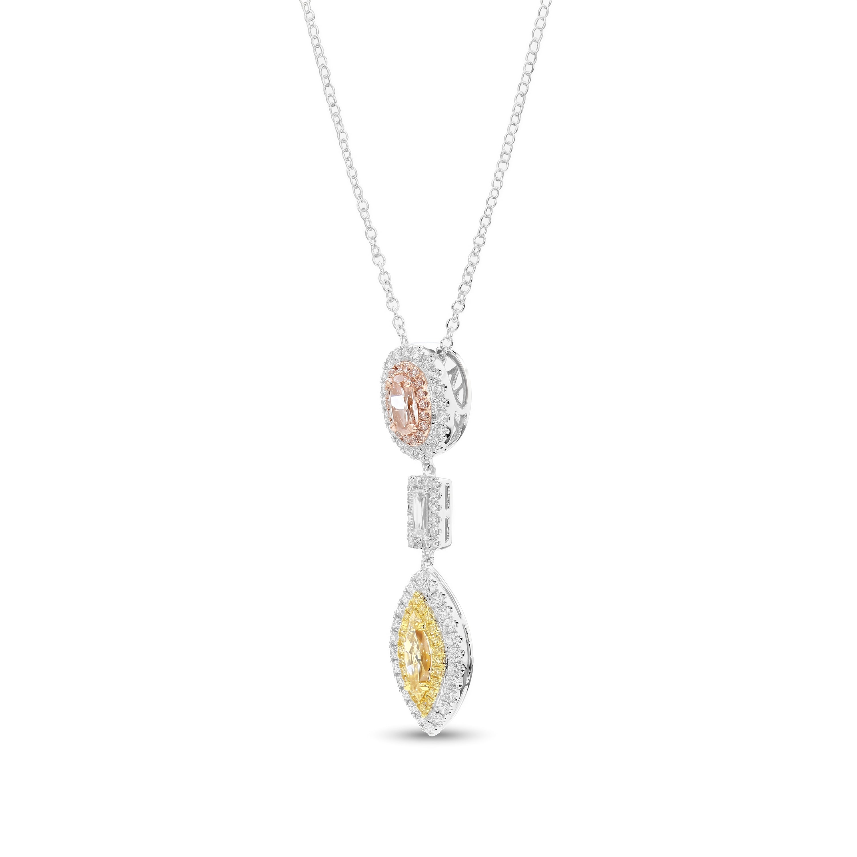 Natural Pink & Yellow Diamond Halo Drop Pendant | GIA Certified