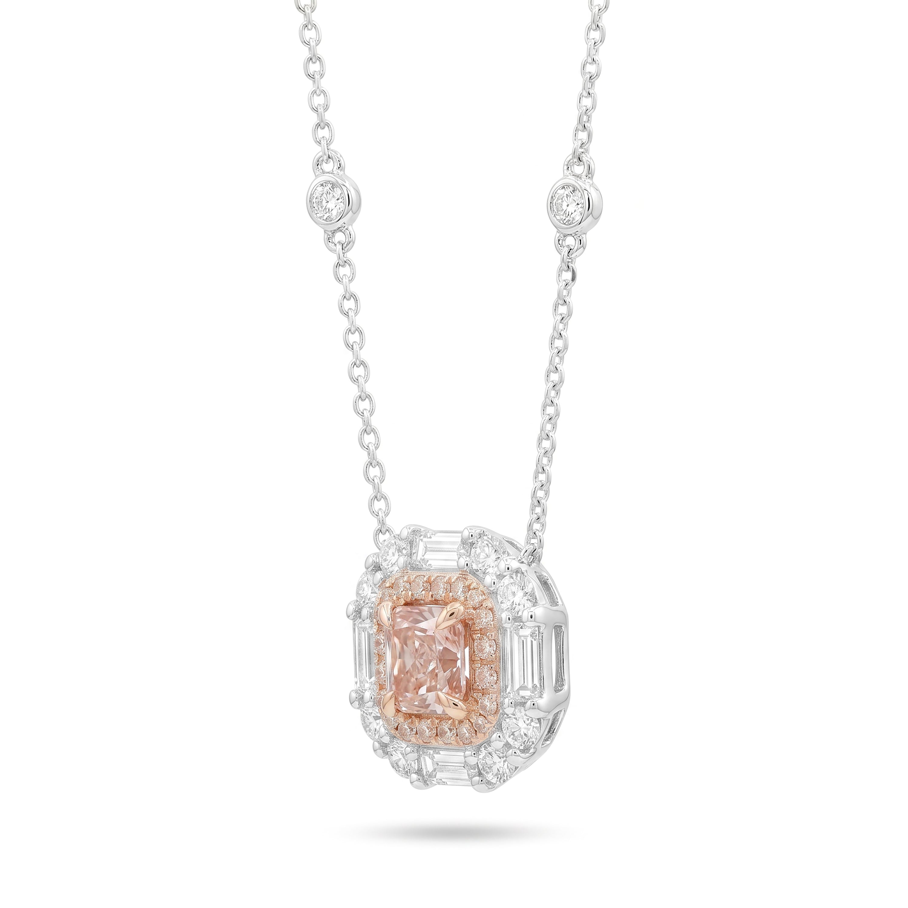 Natural Pink Cushion Diamond Halo Pendant | GIA Certified