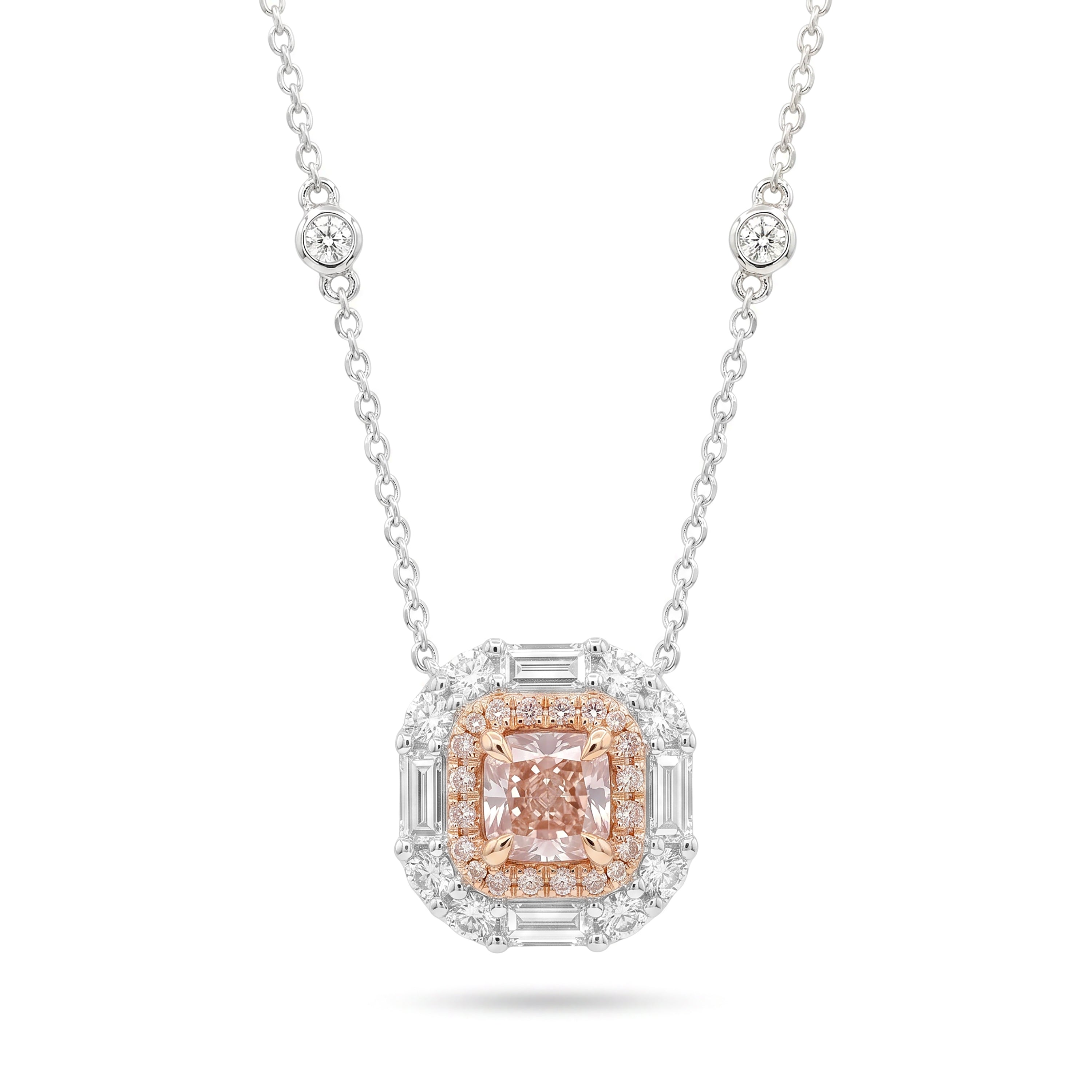 Natural Pink Cushion Diamond Halo Pendant | GIA Certified