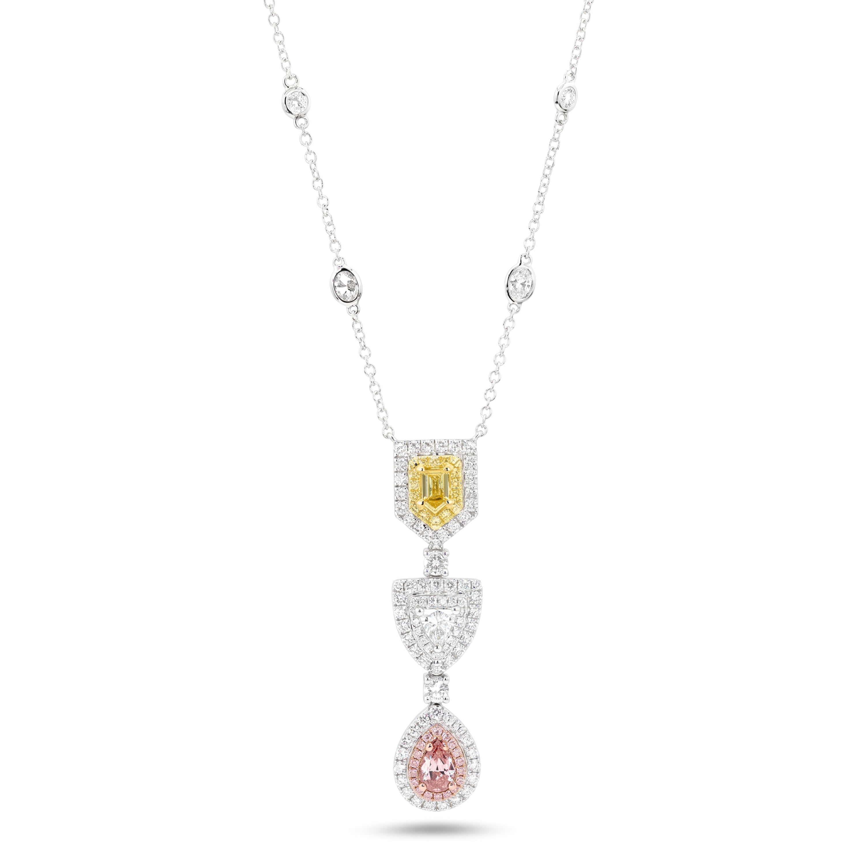 Natural Multi-shape Multi-color Diamond Halo Drop Pendant | GIA Certified
