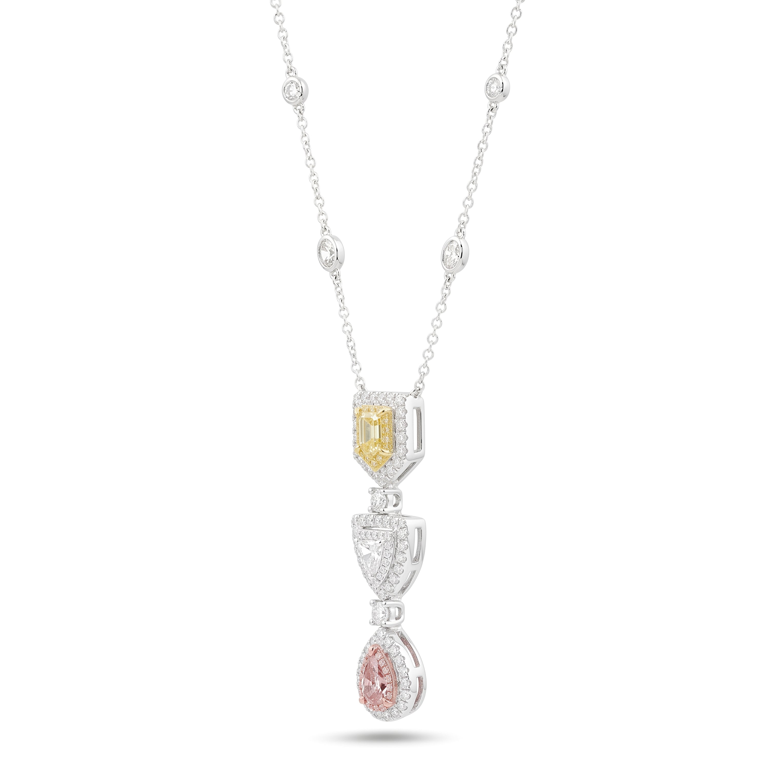 Natural Multi-shape Multi-color Diamond Halo Drop Pendant | GIA Certified