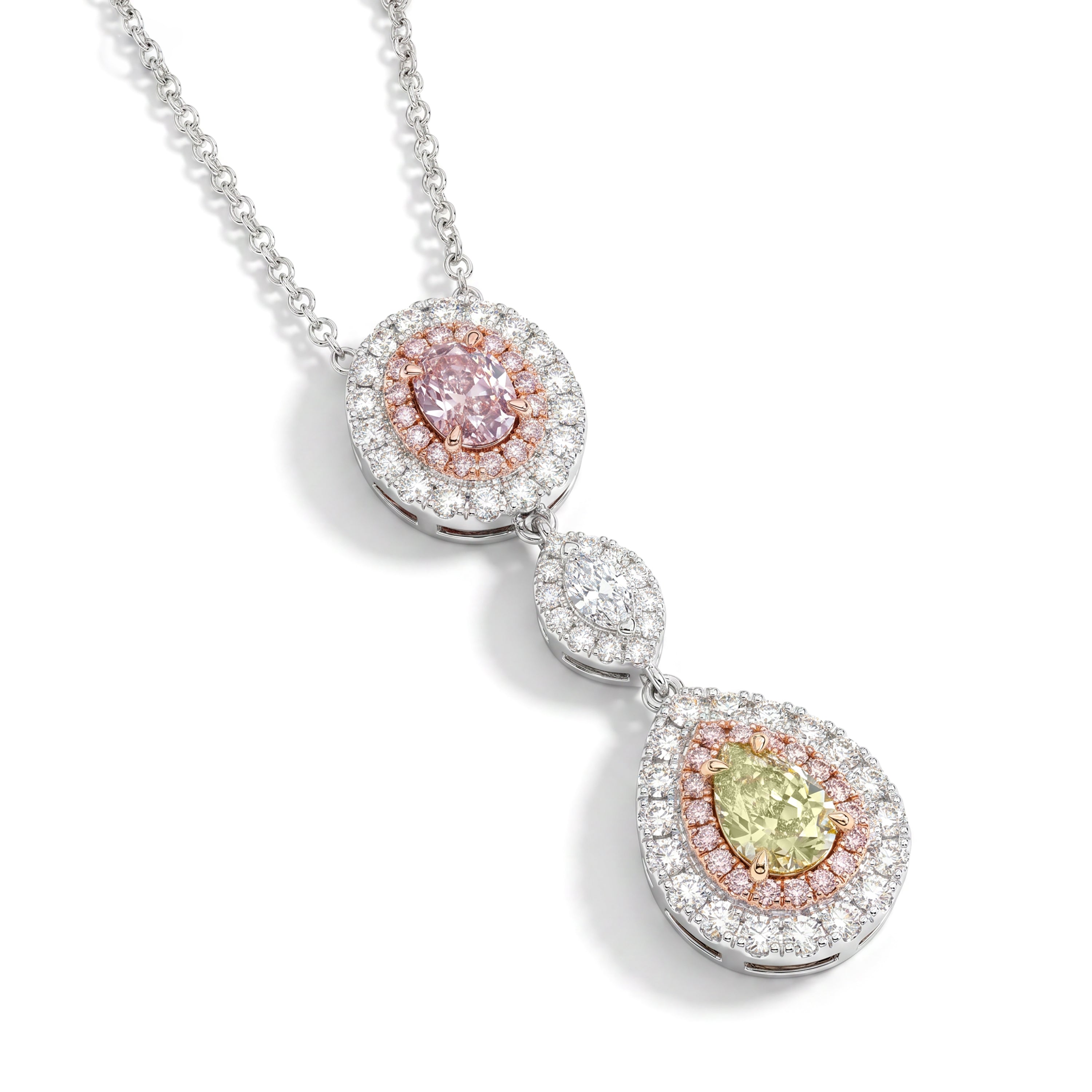 Natural Purple & Green Diamond Halo Drop Necklace | GIA Certified