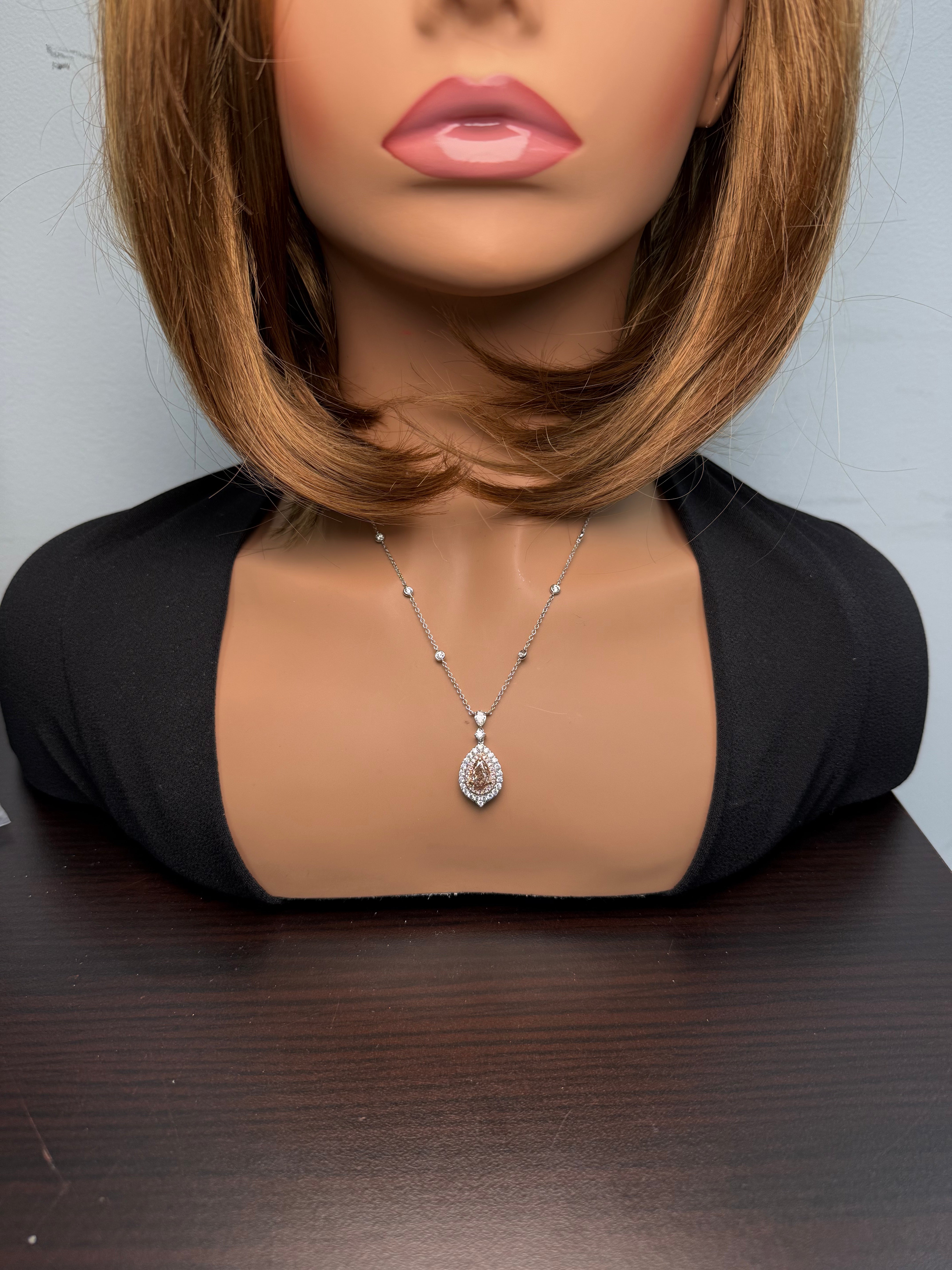 Natural Pink Pear Diamond Necklace Gia Certified