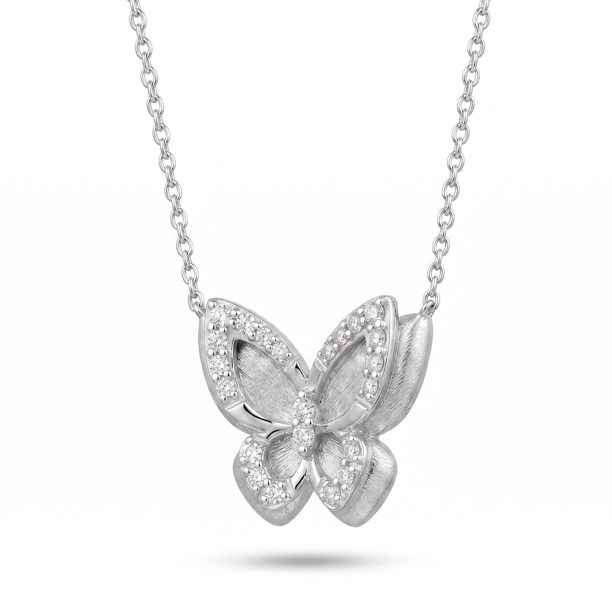 Natural Diamond Brushed Butterfly Necklace
