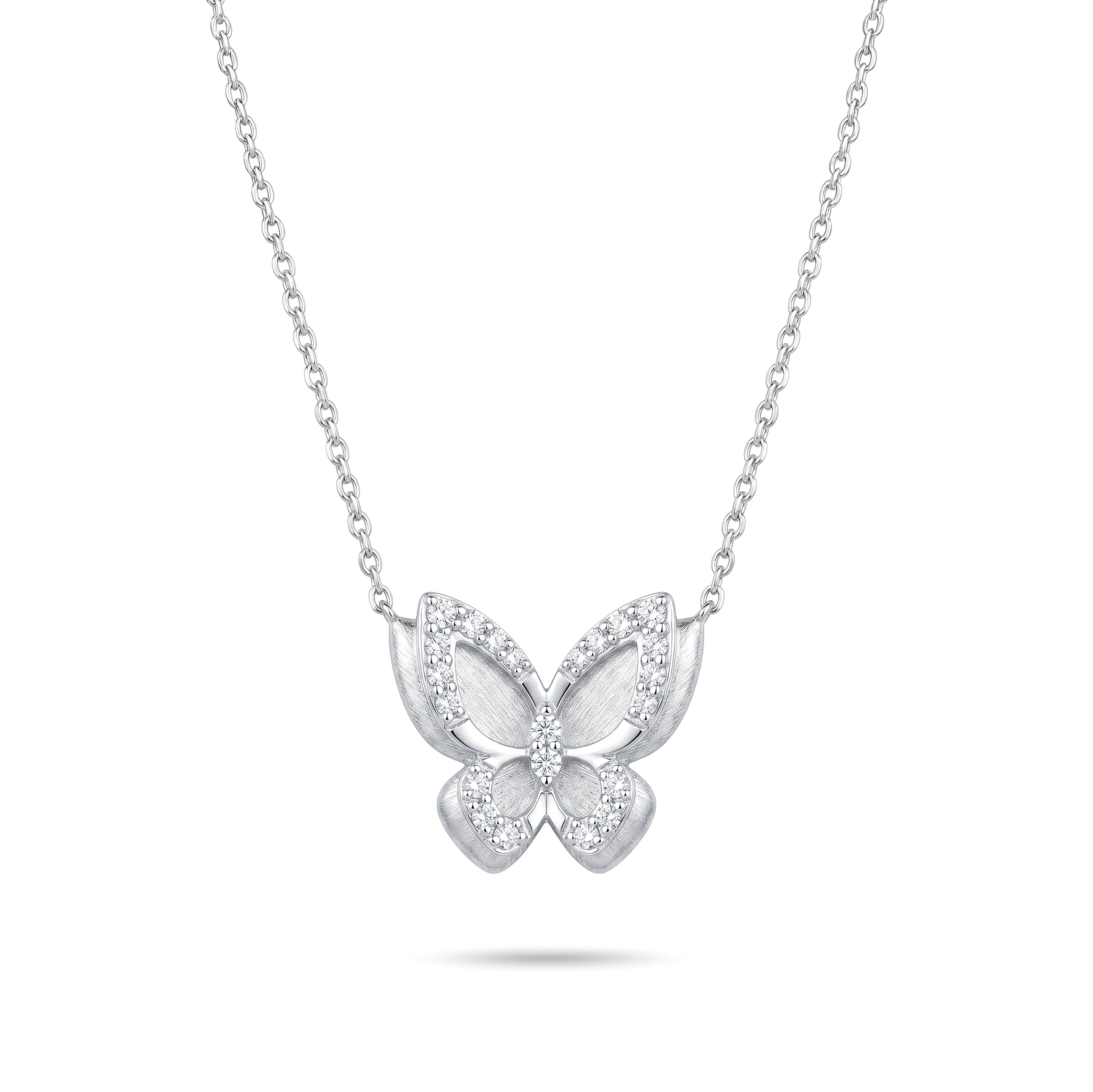 Natural Diamond Brushed Butterfly Necklace